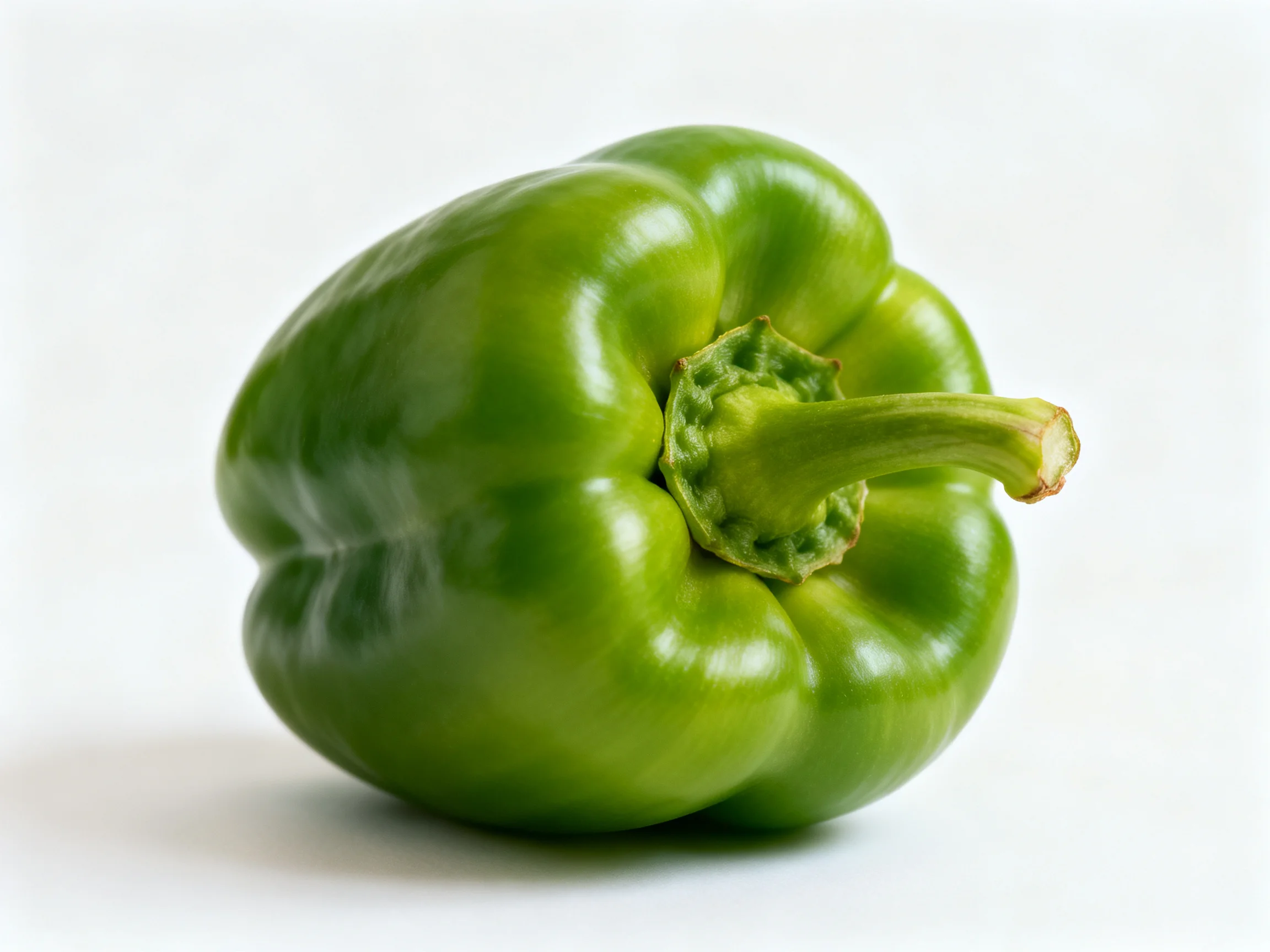 Fresh green bell pepper with smooth, shiny surface