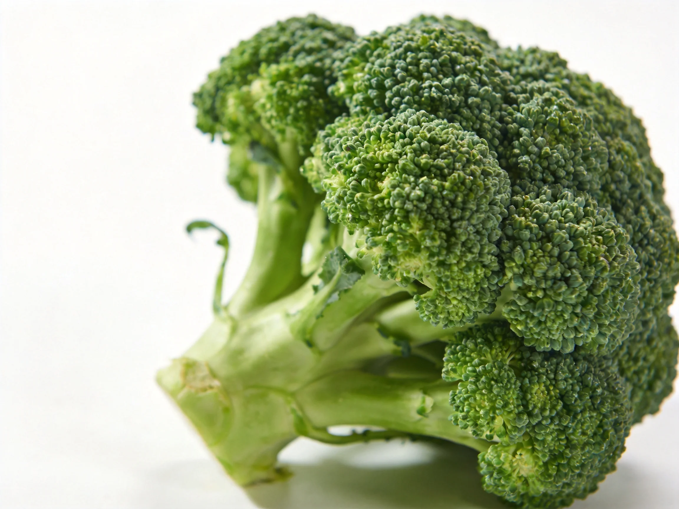 Fresh green broccoli florets with dense textured heads