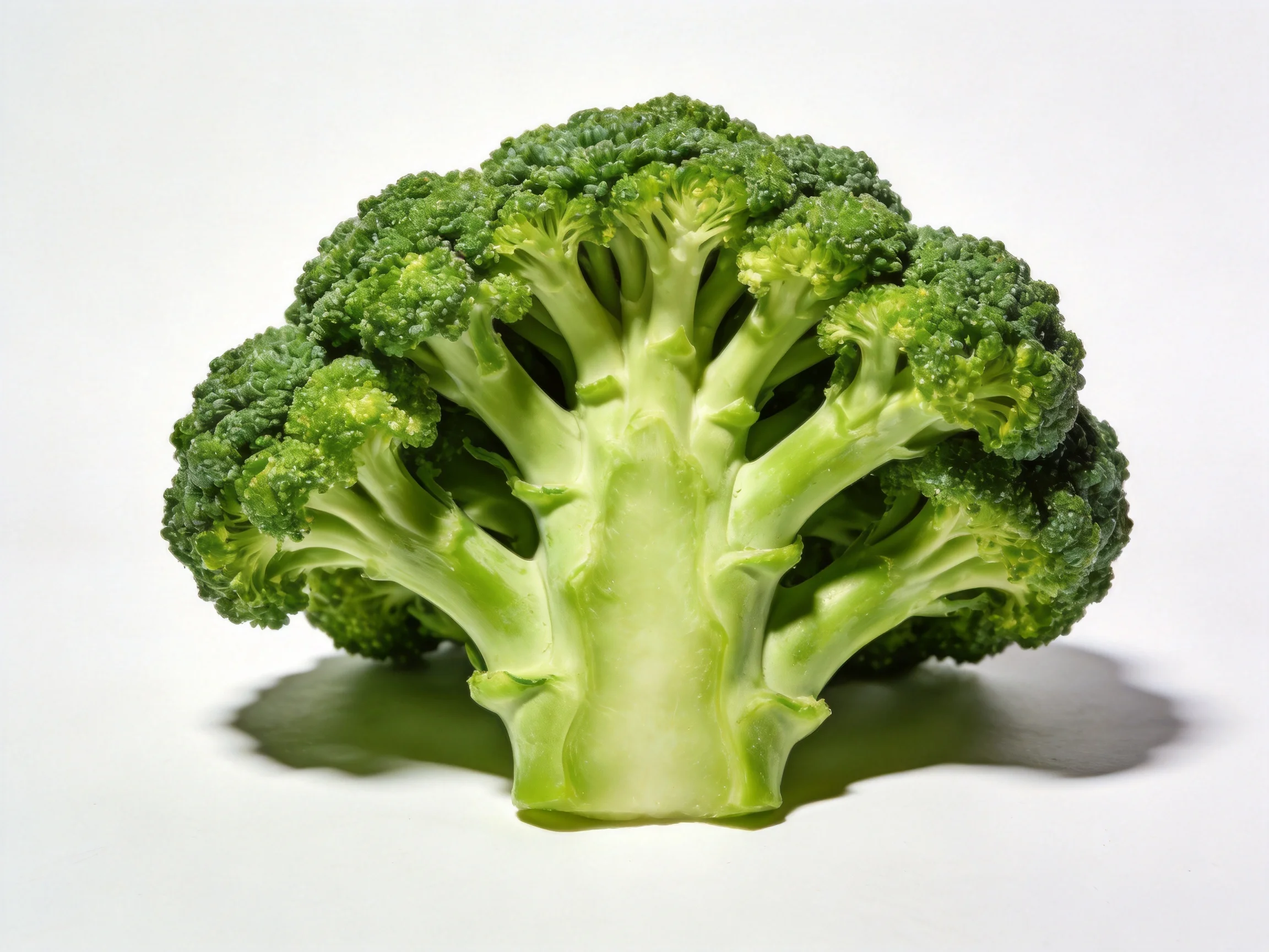Fresh green broccoli head with dense florets and sturdy stem