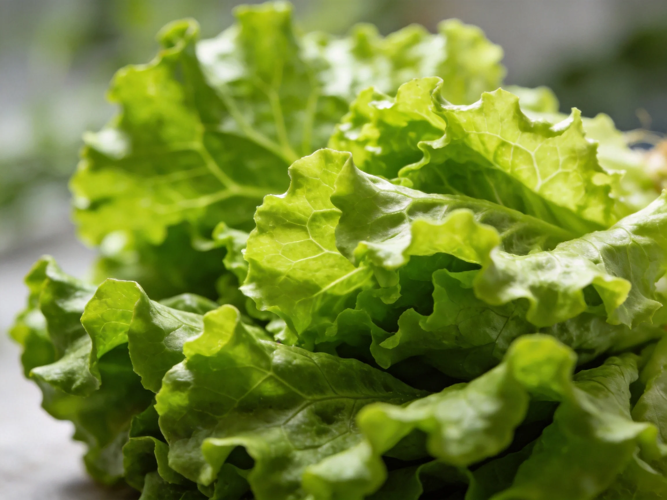 Fresh green lettuce leaves with ruffled edges and vibrant color