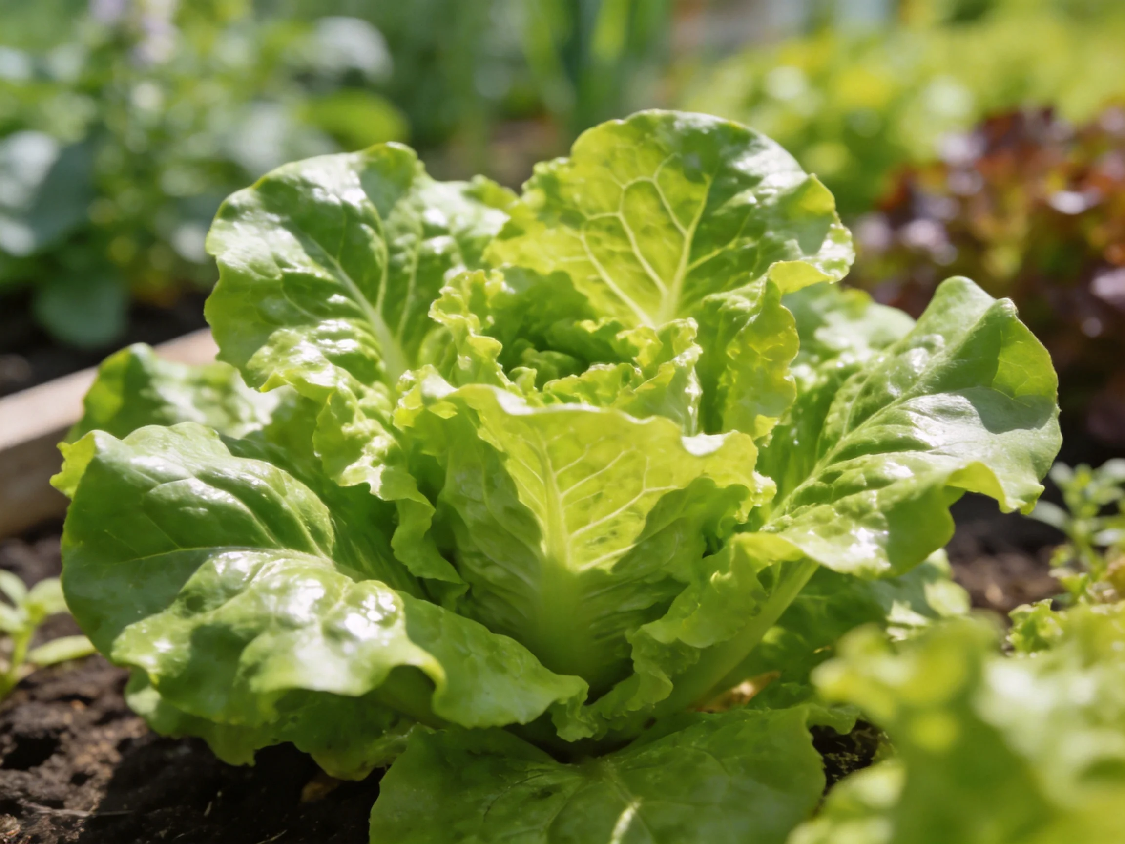 Fresh green lettuce thriving in a sunlit garden bed