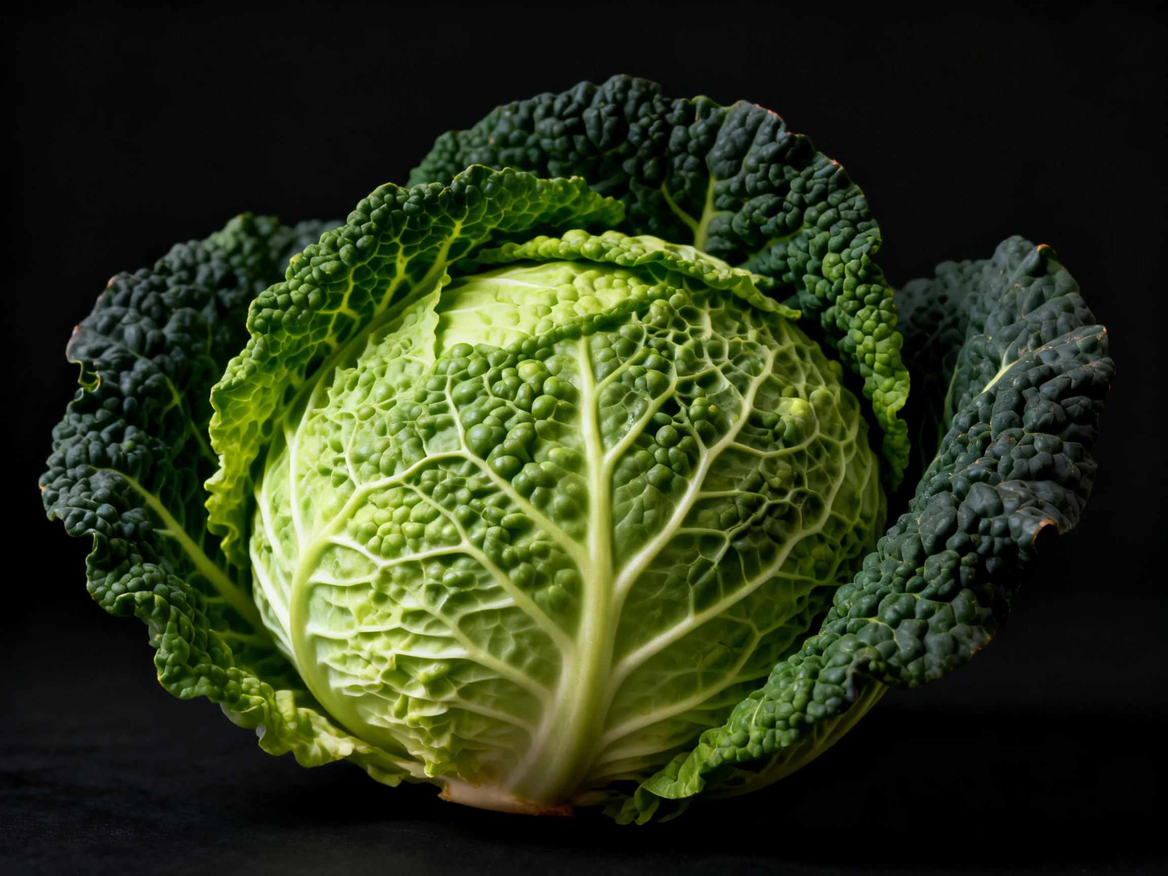 Fresh green savoy cabbage with crinkled dark-green outer leaves