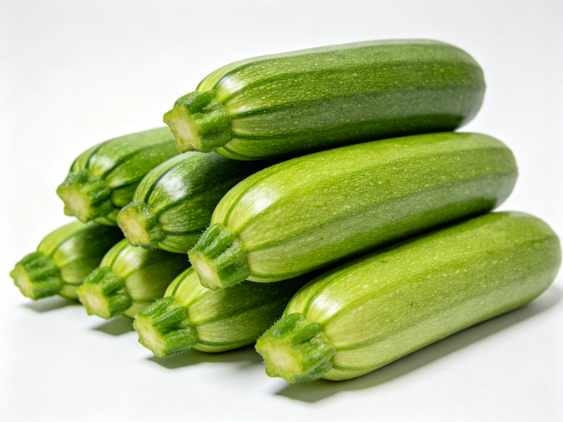 Fresh green zucchinis stacked in a compact arrangement