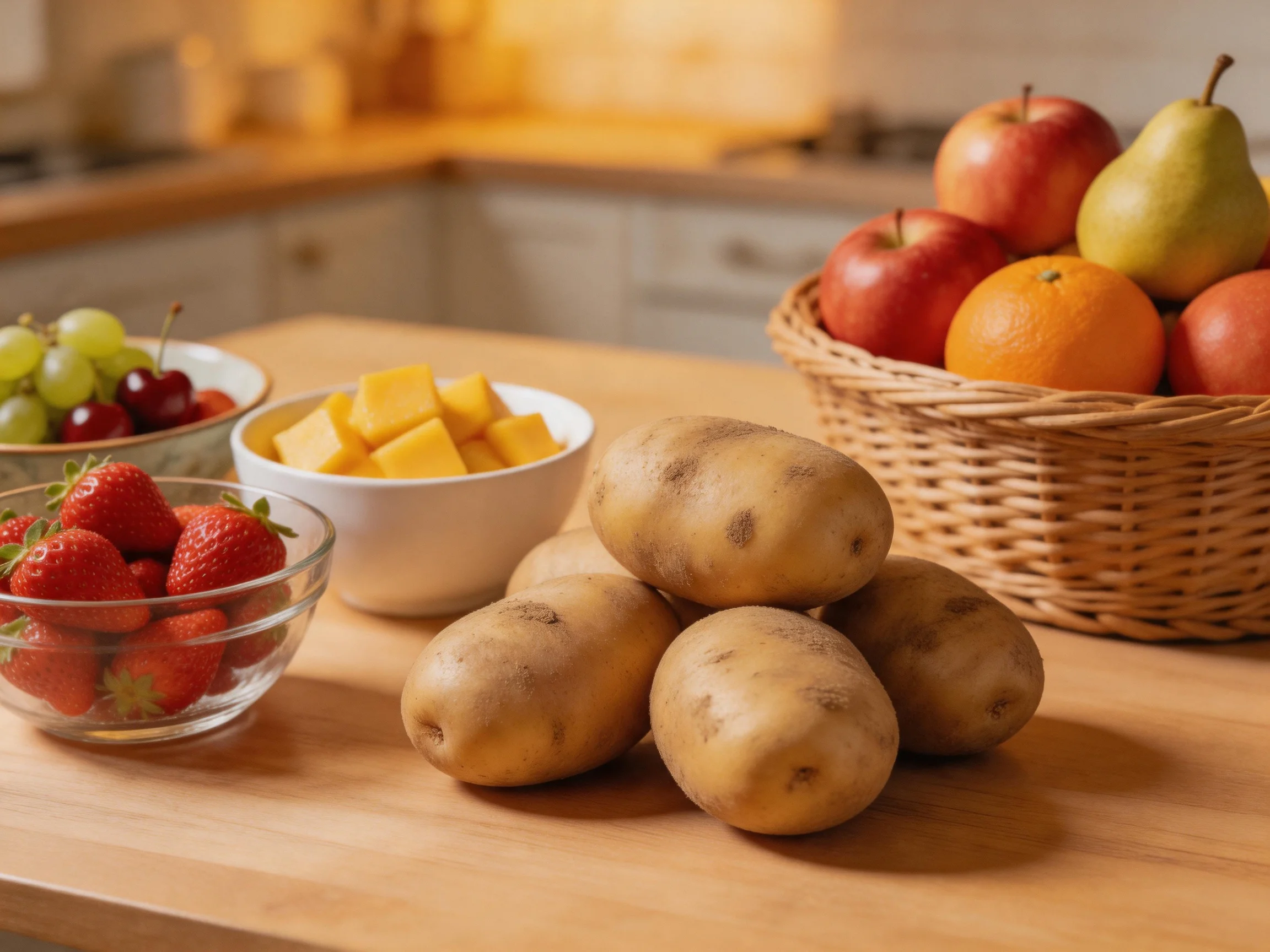 Fresh produce including potatoes, strawberries