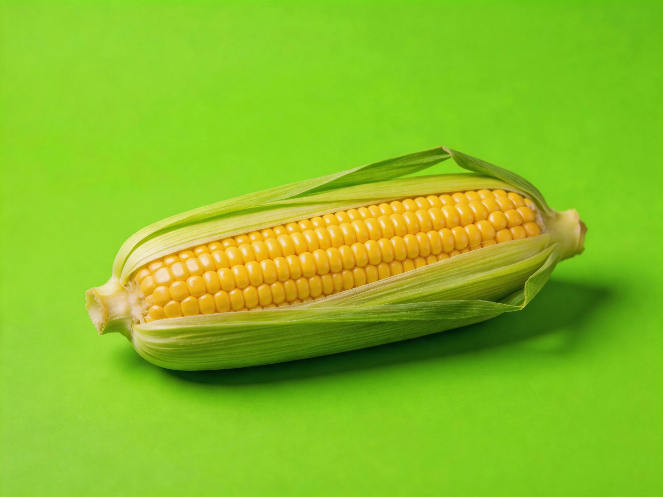 Fresh yellow corn on the cob with partially peeled green husk