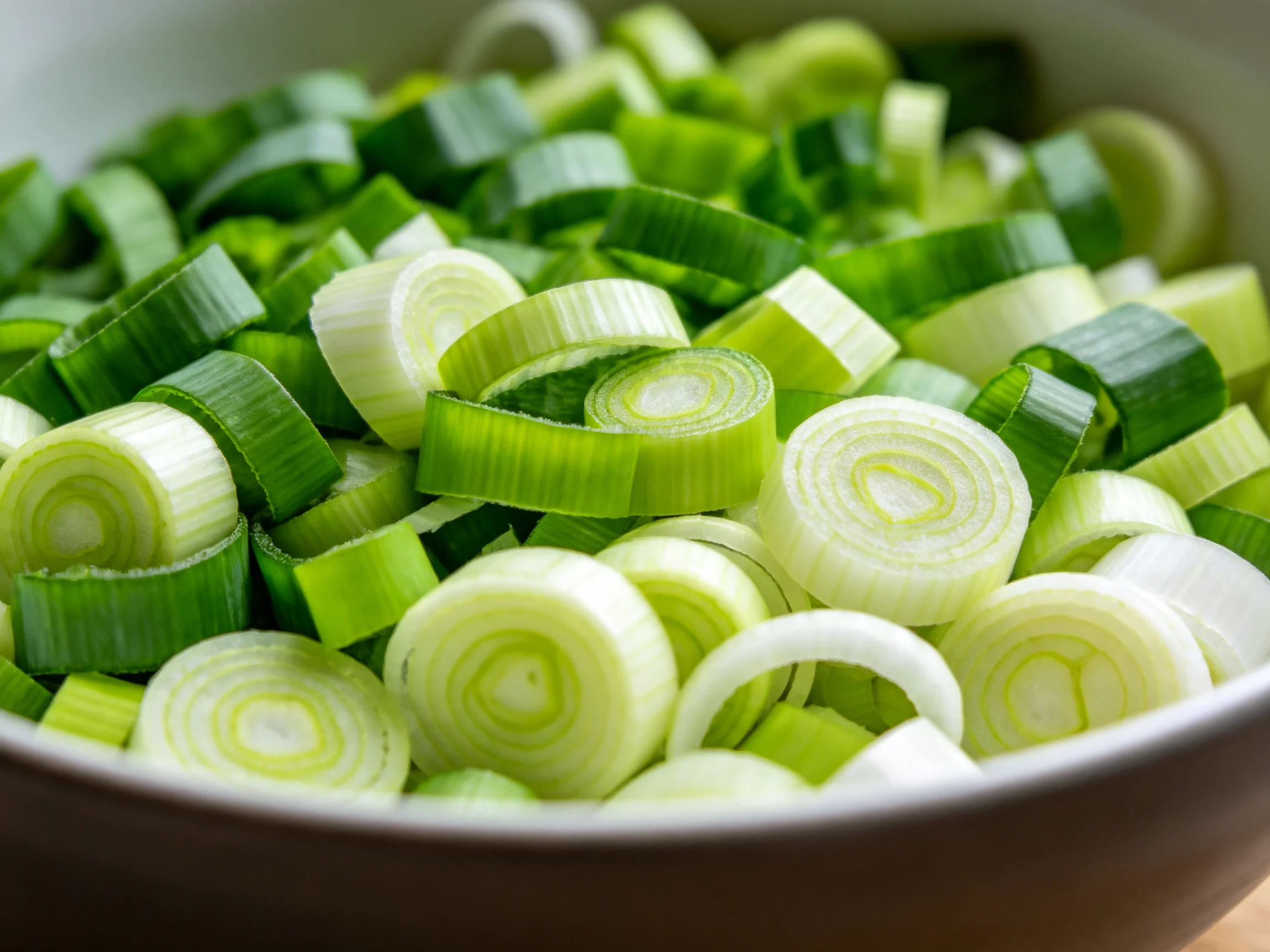 Freshly Chopped Green Onions with Mixed Green Hues in a Bowl