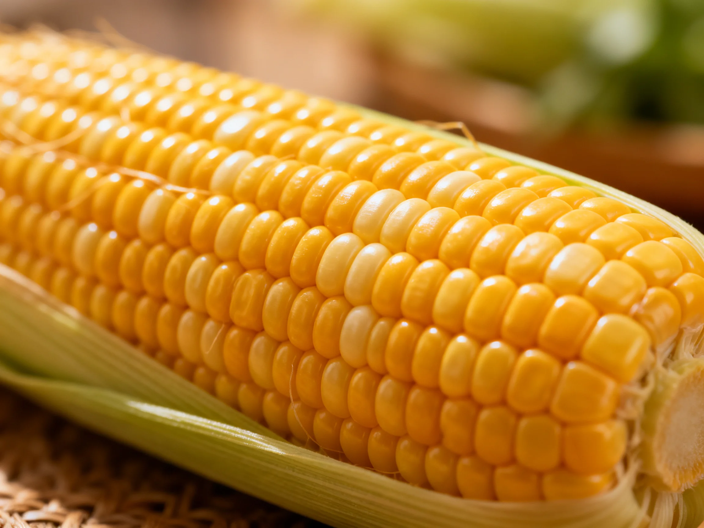 Freshly cooked corn on the cob with vibrant yellow kernels