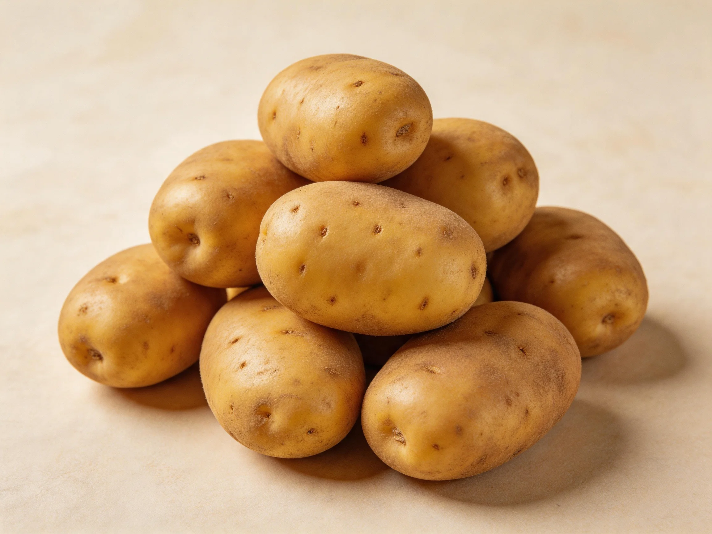 Golden-brown potatoes arranged in a pyramid formation