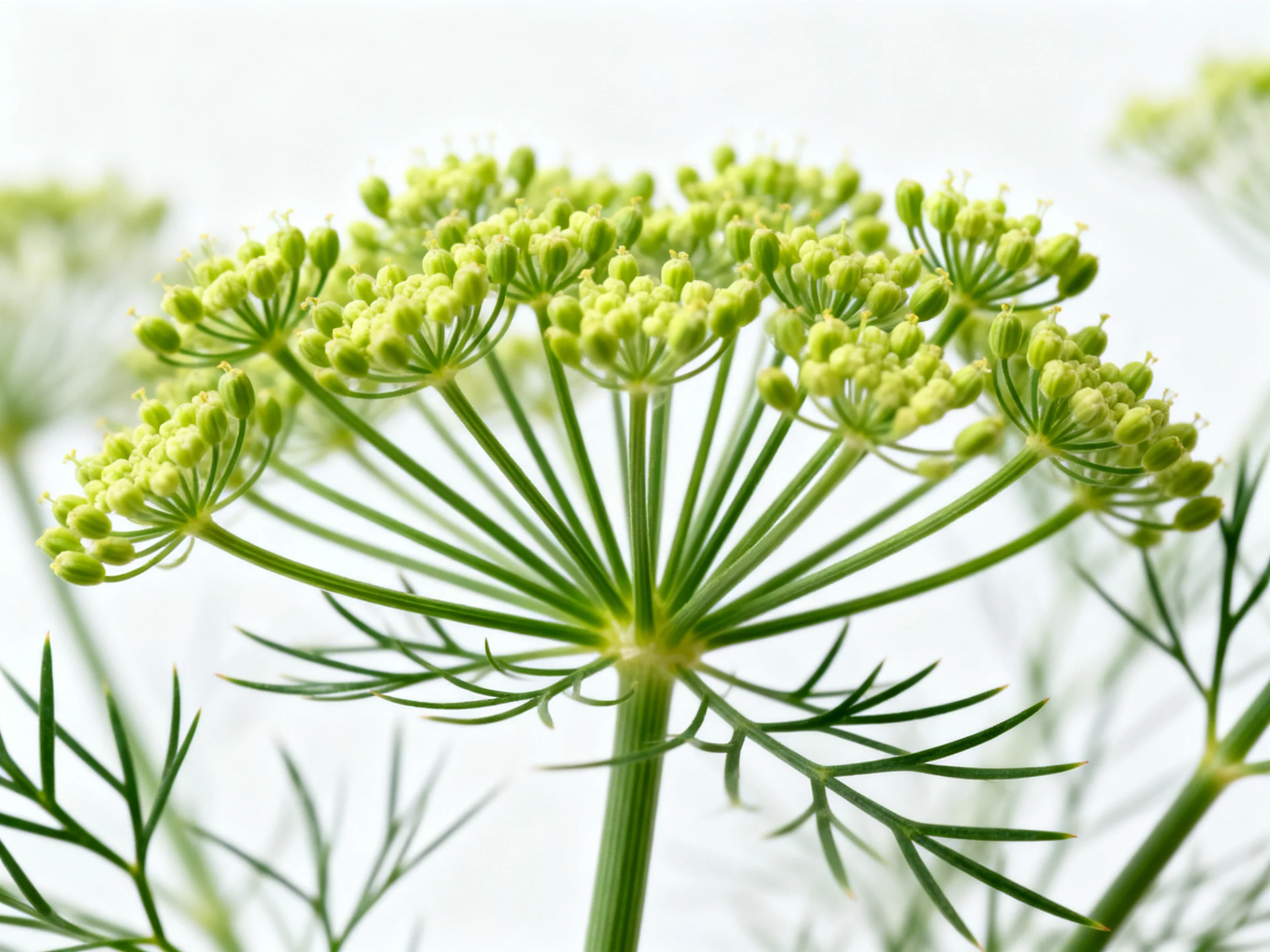 Green herb flower cluster with delicate feathery foliage