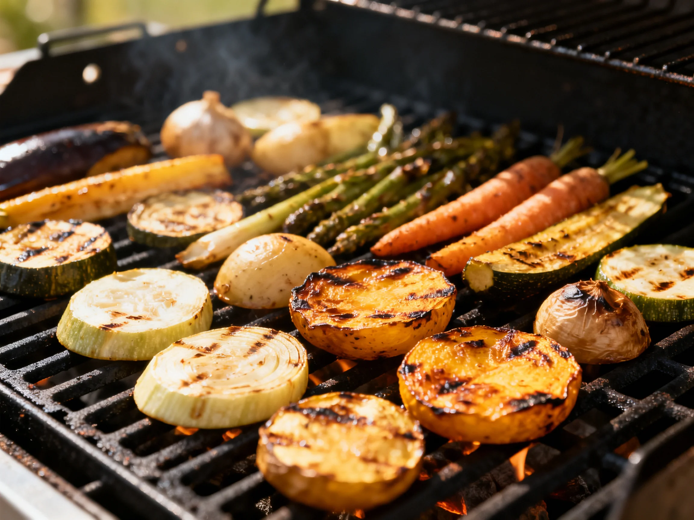 Grilled Assortment of Vegetables with Charred Textures and Warm Lighting