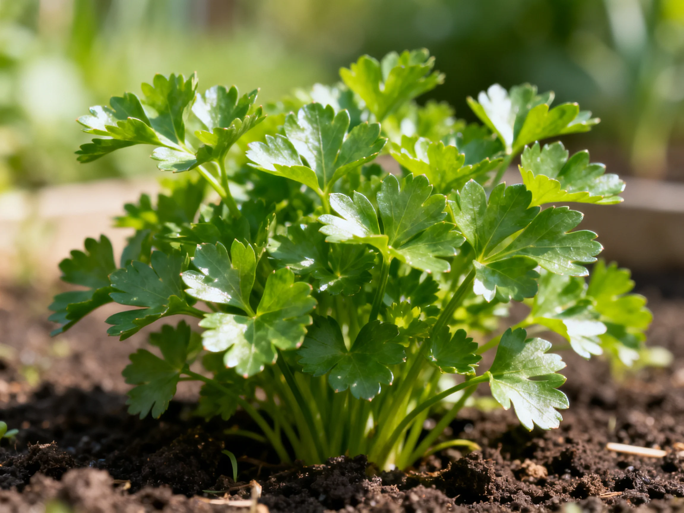 Lush Green Herb Plant Thriving in Dark, Moist Soil