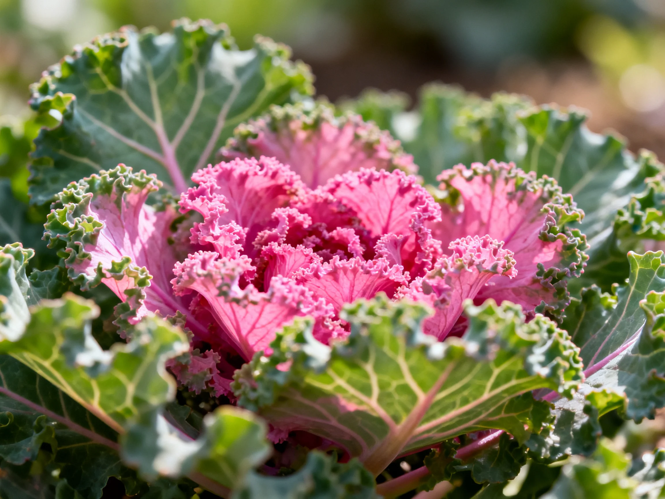 Pink and Green Ornamental Kale with Ruffled Edges