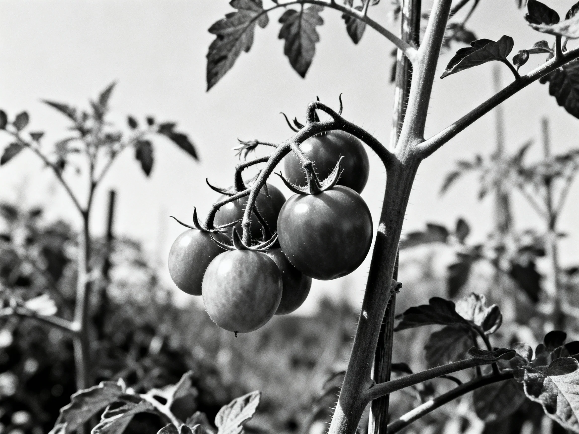 Ripe Tomatoes Clustered on a Healthy Tomato Vine in an Outdoor Garden