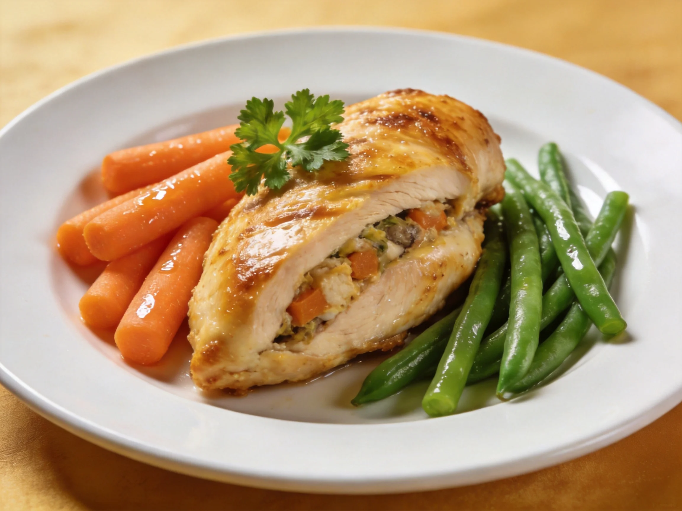 Stuffed Chicken Breast with Baby Carrots and Green Beans