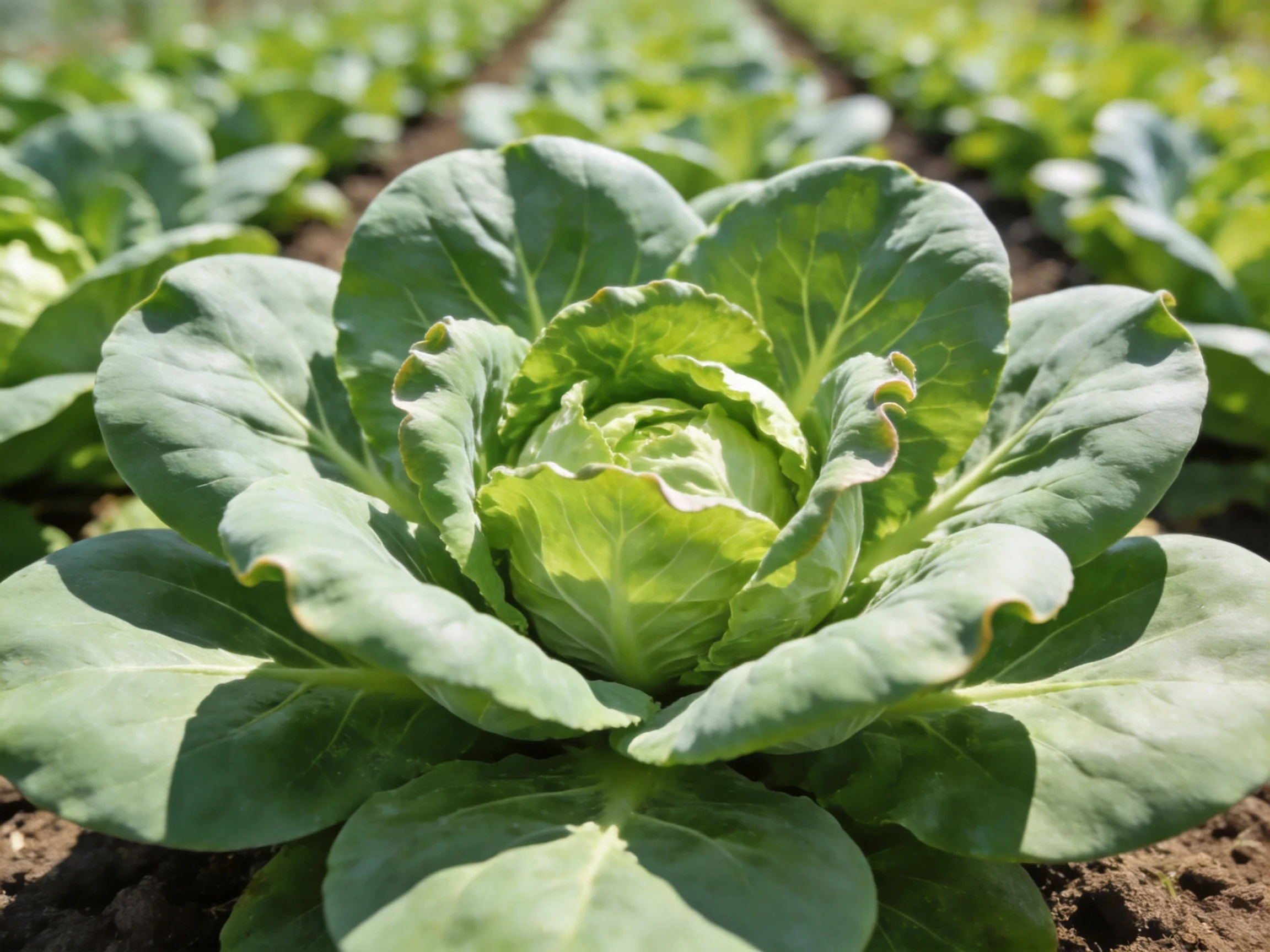 Thick-leaved green cabbage in an organized farm field