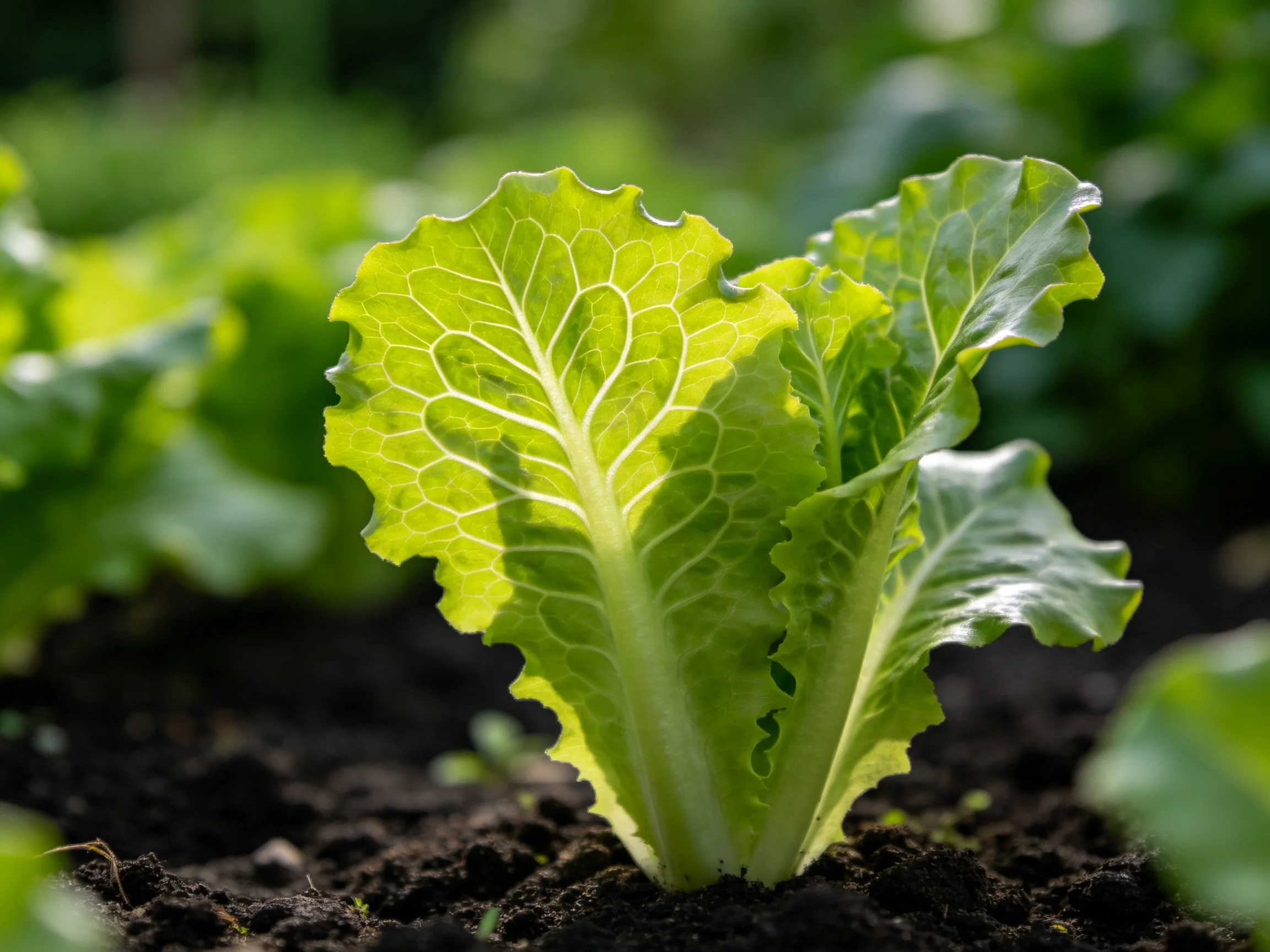 Vibrant green lettuce plant flourishing in dark soil