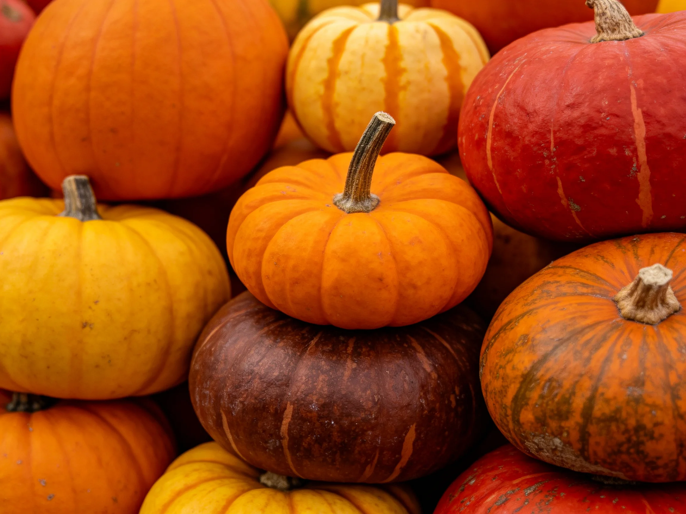 Vibrant pumpkin assortment with diverse colors and sizes