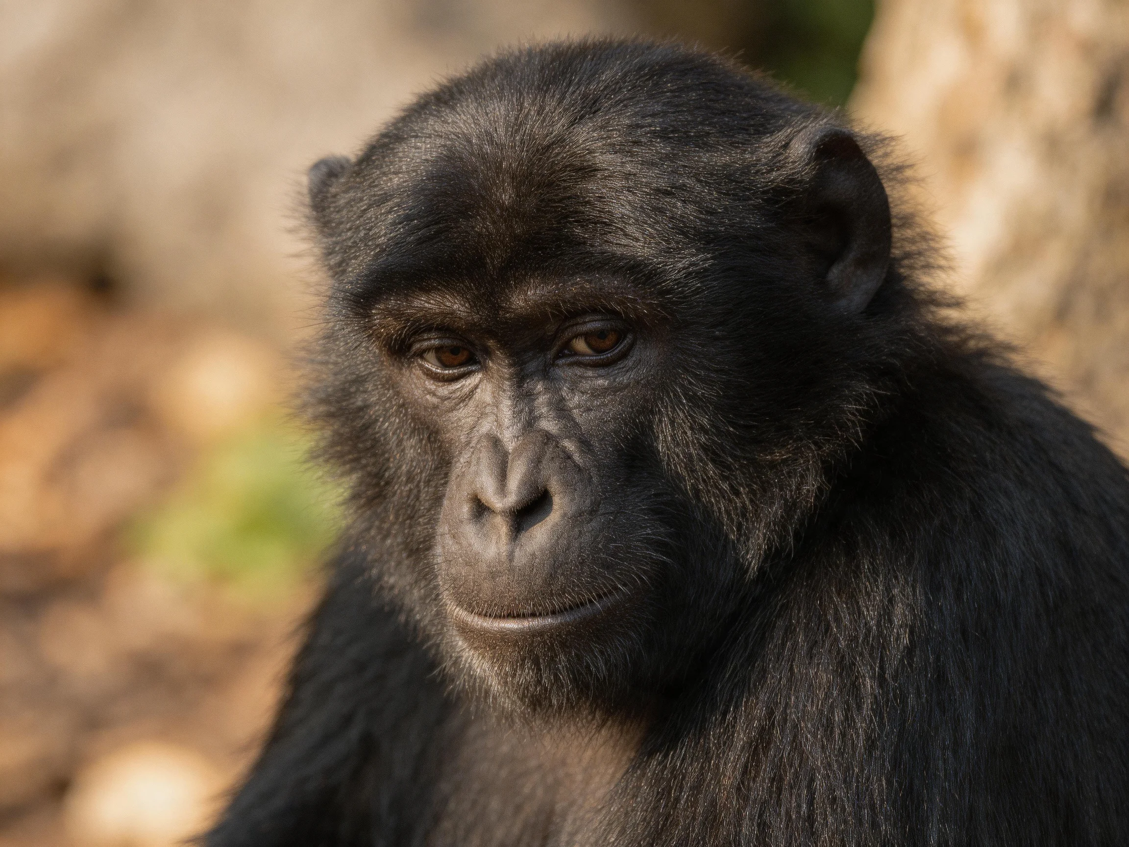 A close - up of a dark - coated primate in a natural setting