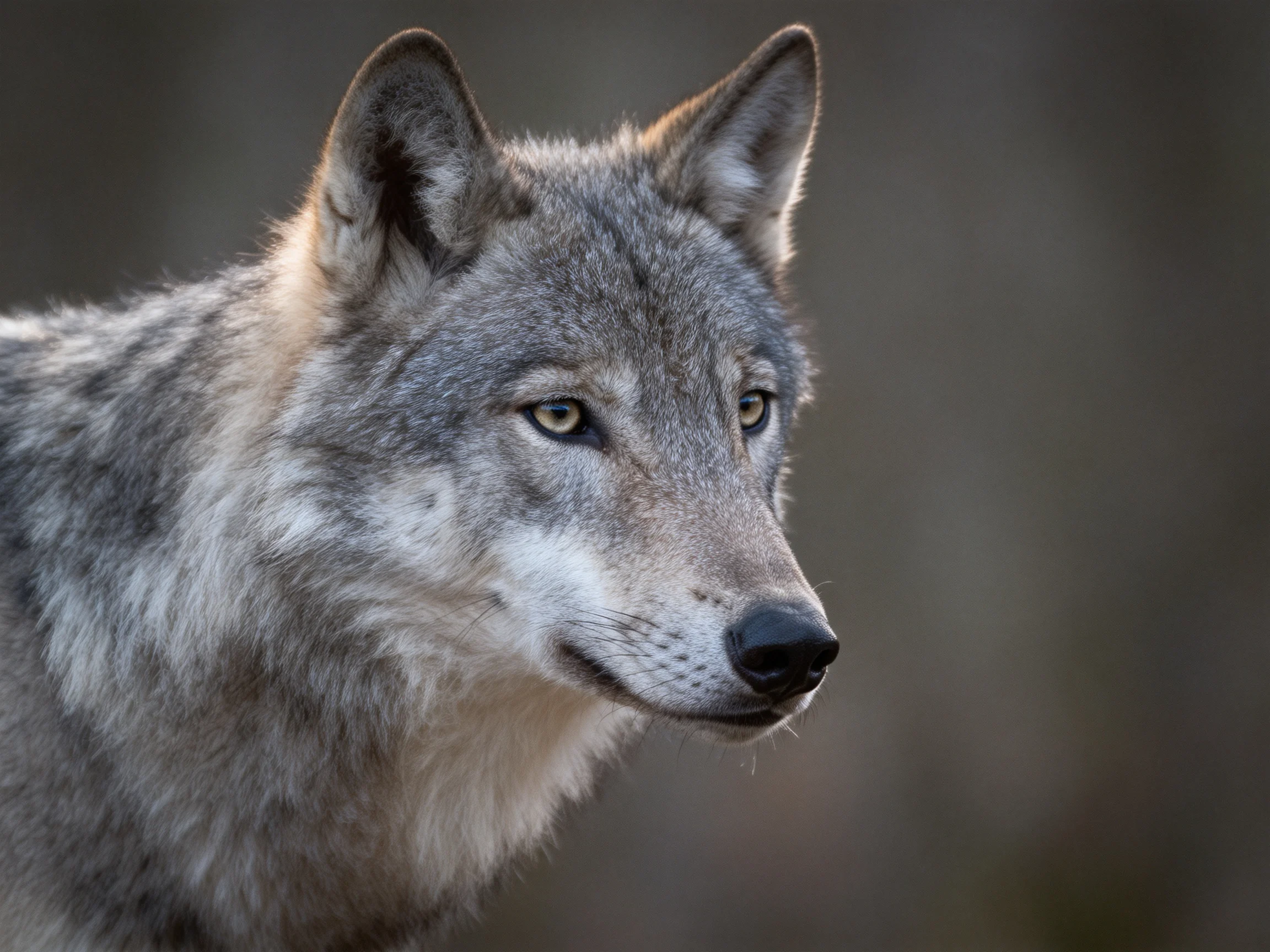 A close - up of a gray wolf with sharp ears and intense gaze