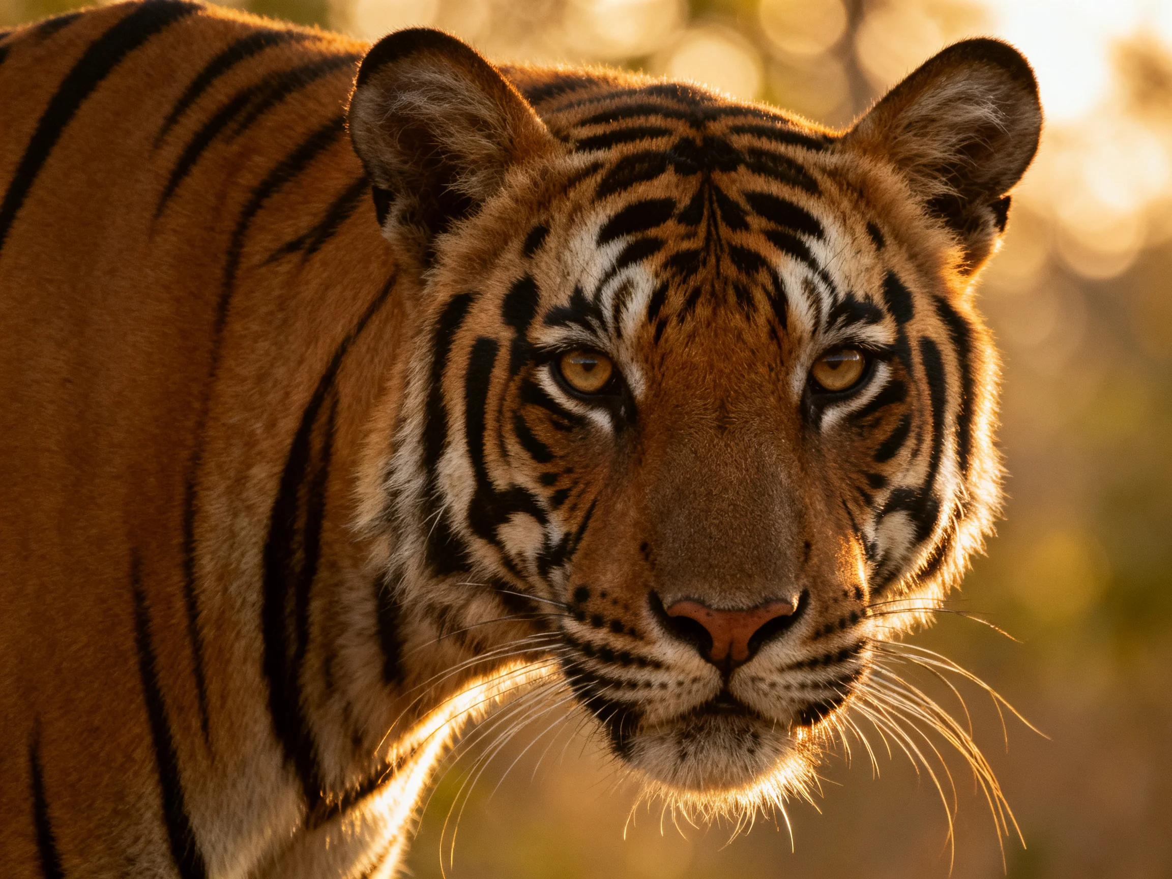 A close-up of a tiger showcasing its distinctive stripe patterns.