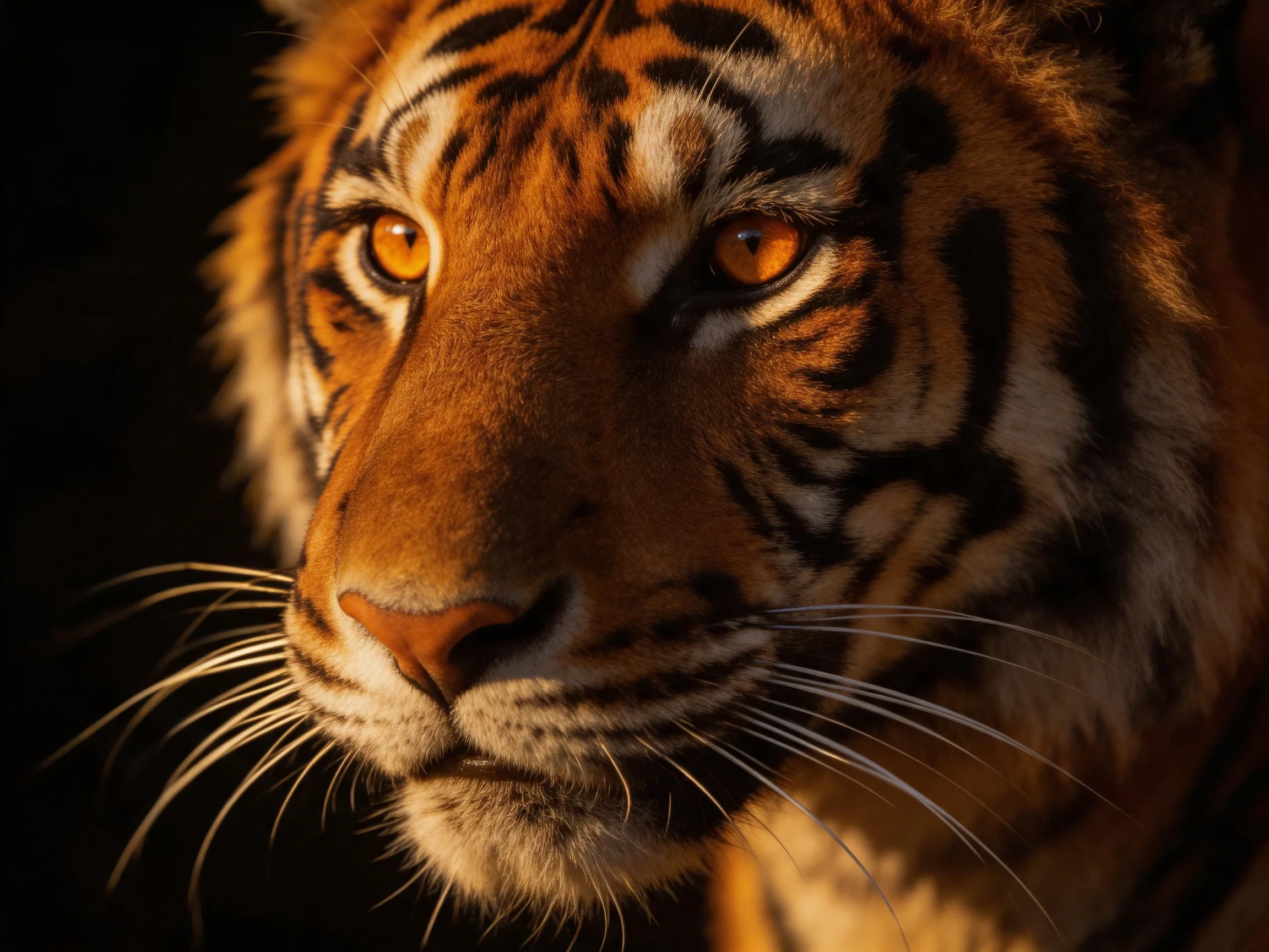 A close - up of a tiger showcasing rich orange and black stripes
