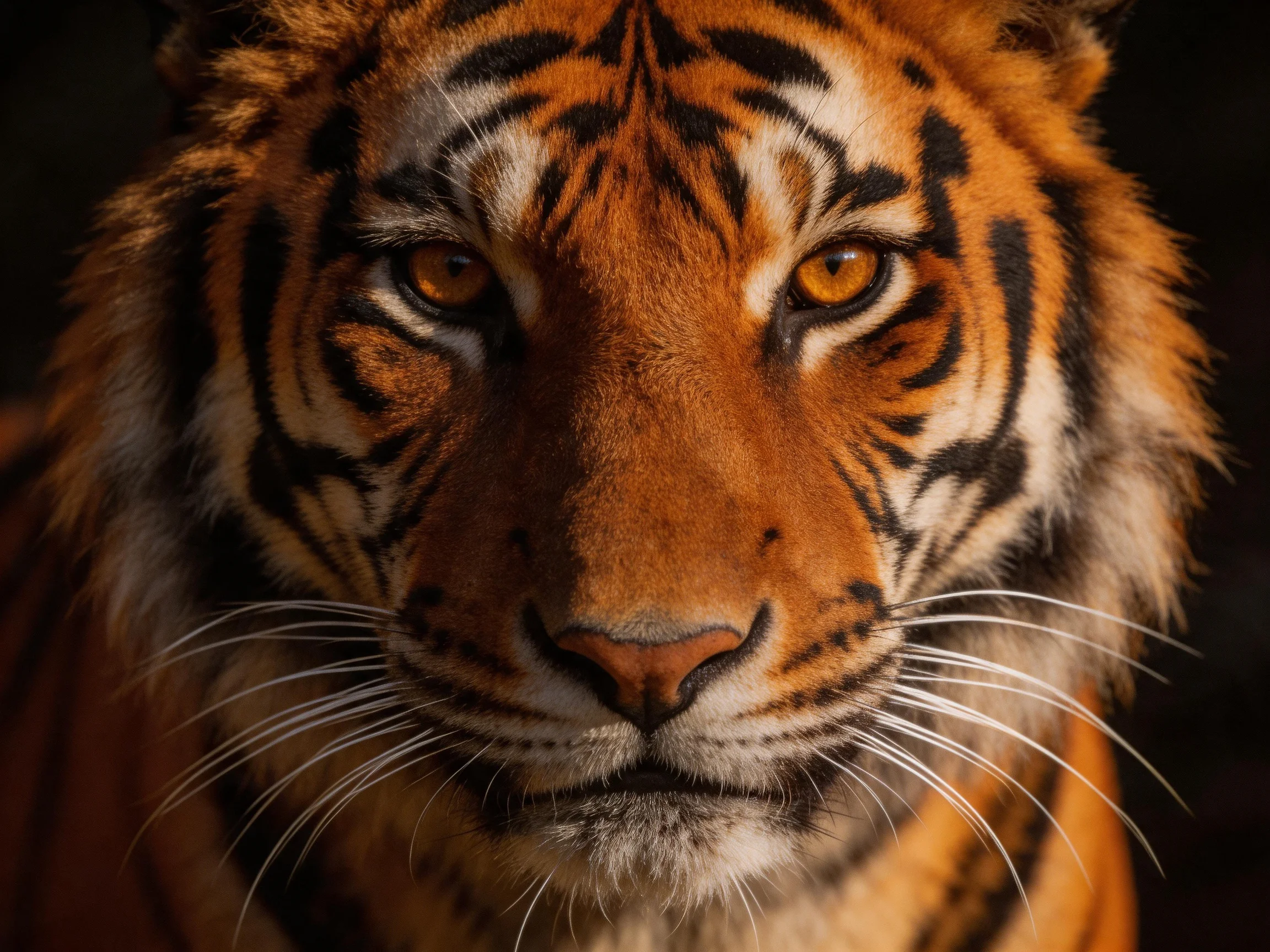 A close - up of a tiger with vibrant orange fur and bold blackstripes