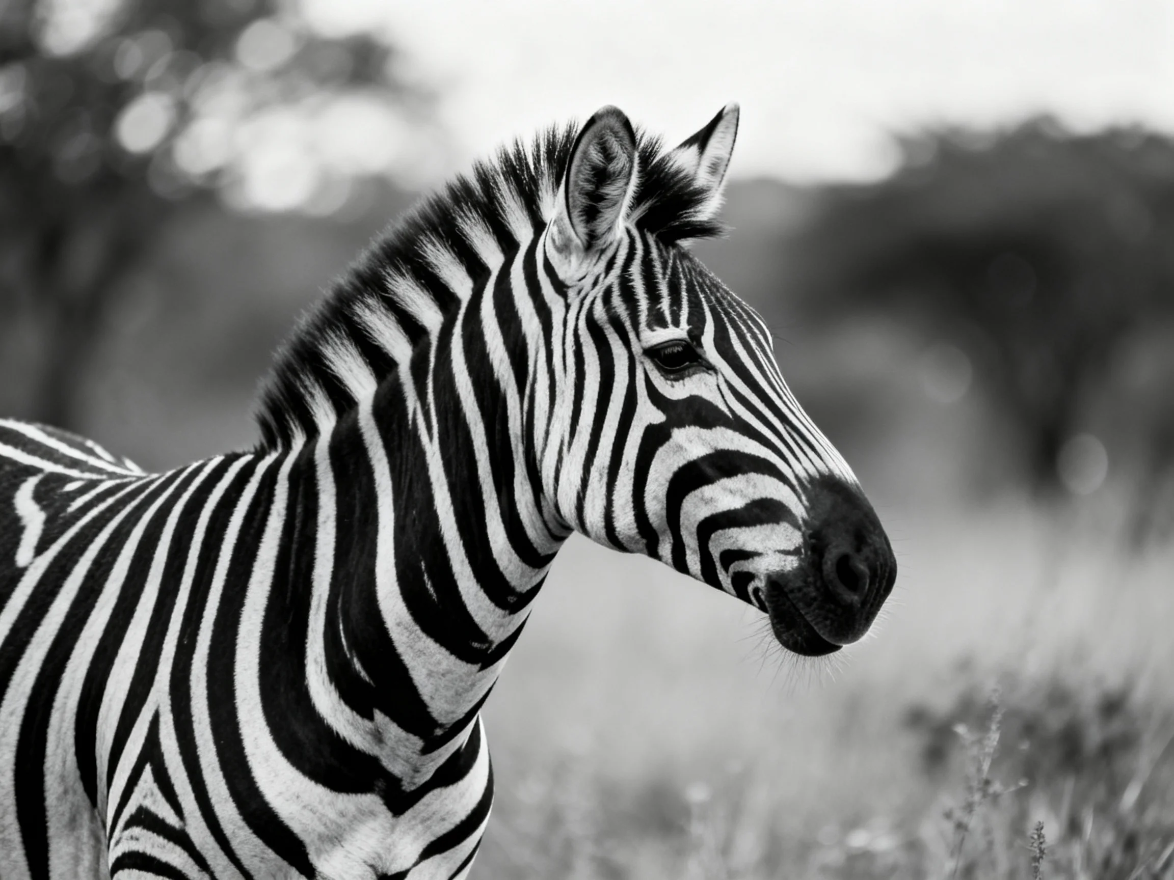 A close-up of a zebra with bold black and white stripes