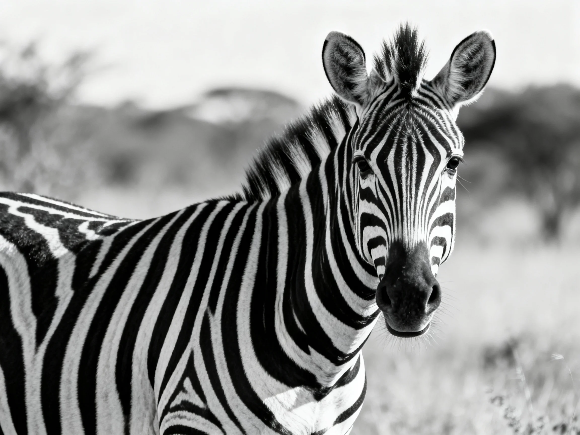 A close - up of a zebra with bold black and white stripes