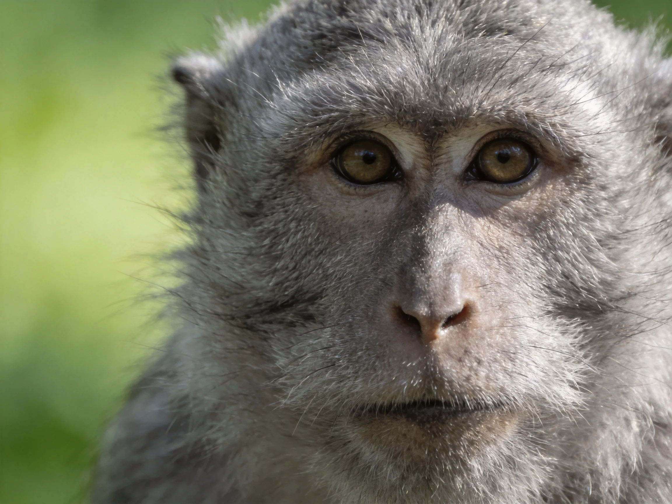 A close - up portrait of a gray monkey with striking brown eyes