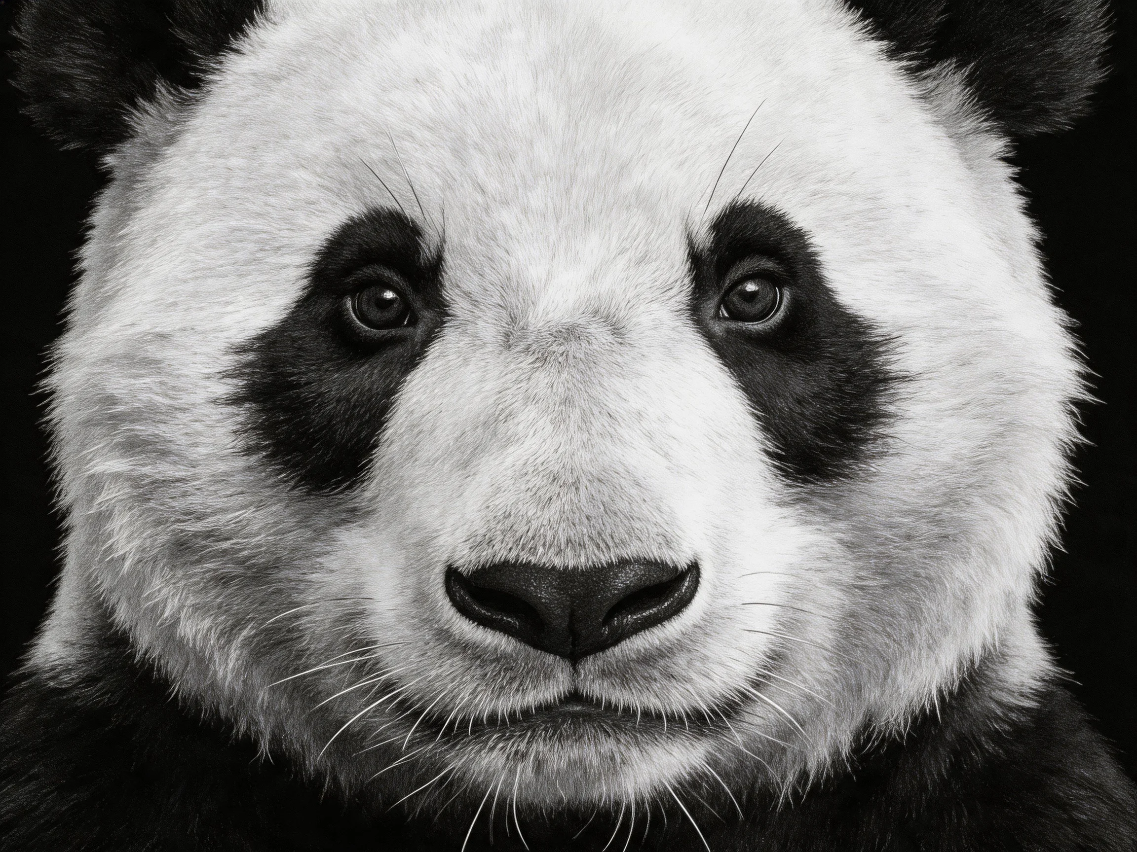 A close - up portrait of a panda with bold black and white fur contrasts