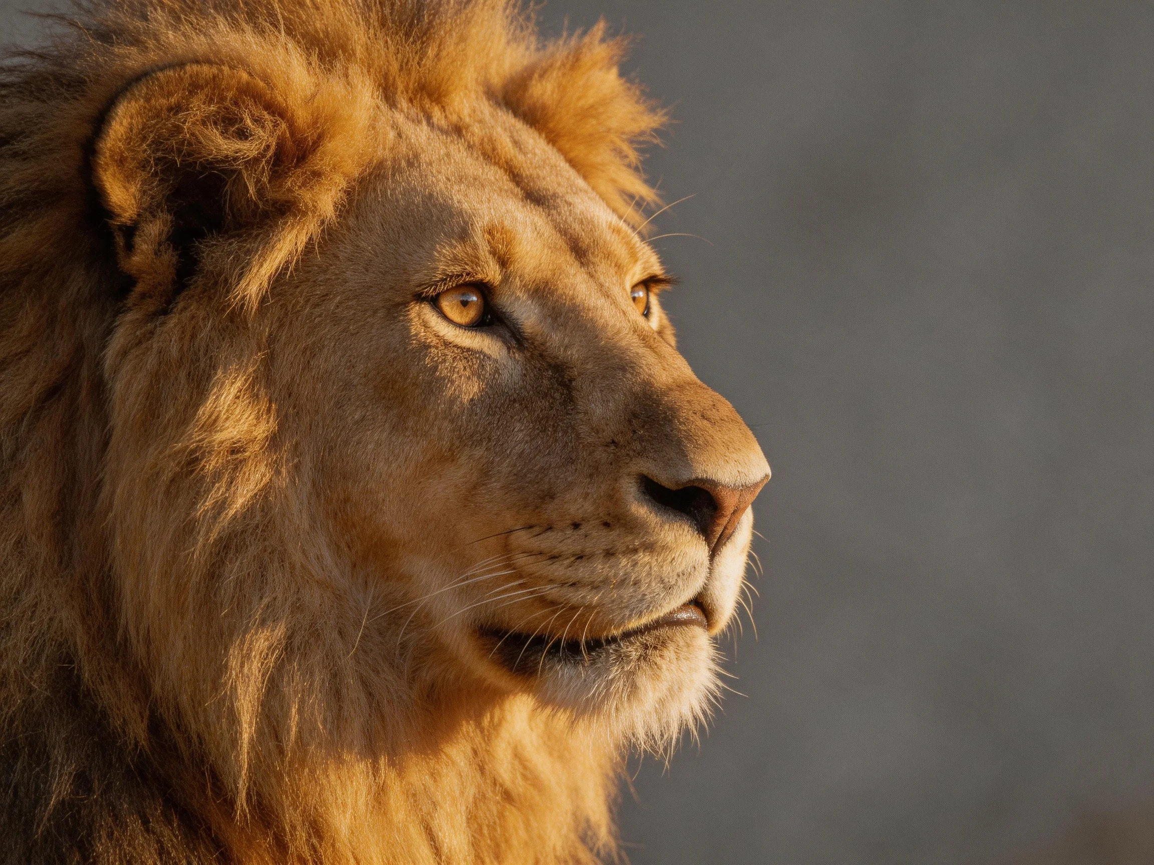 A lions golden mane in profile