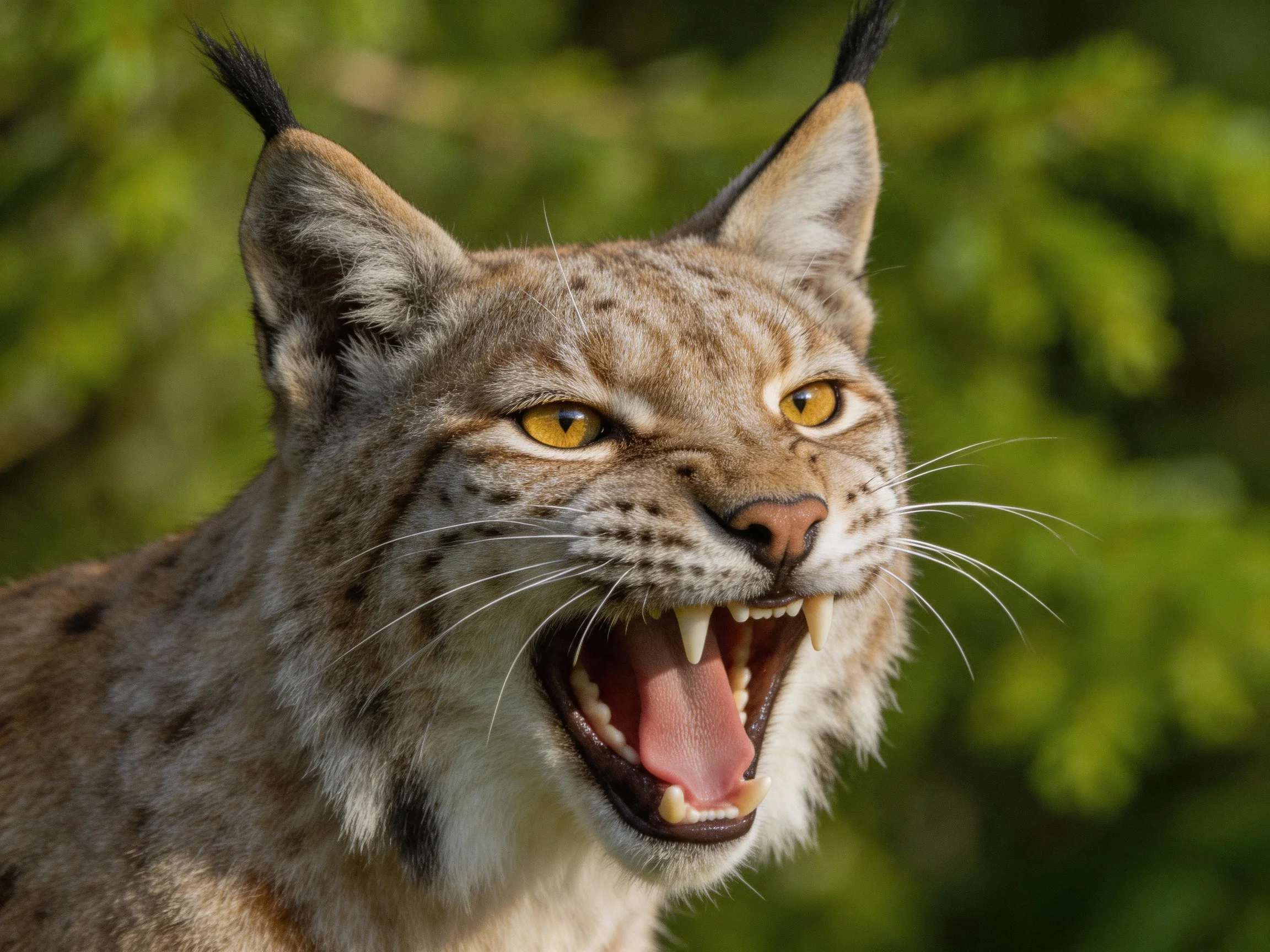 A lynx with sharp teeth
