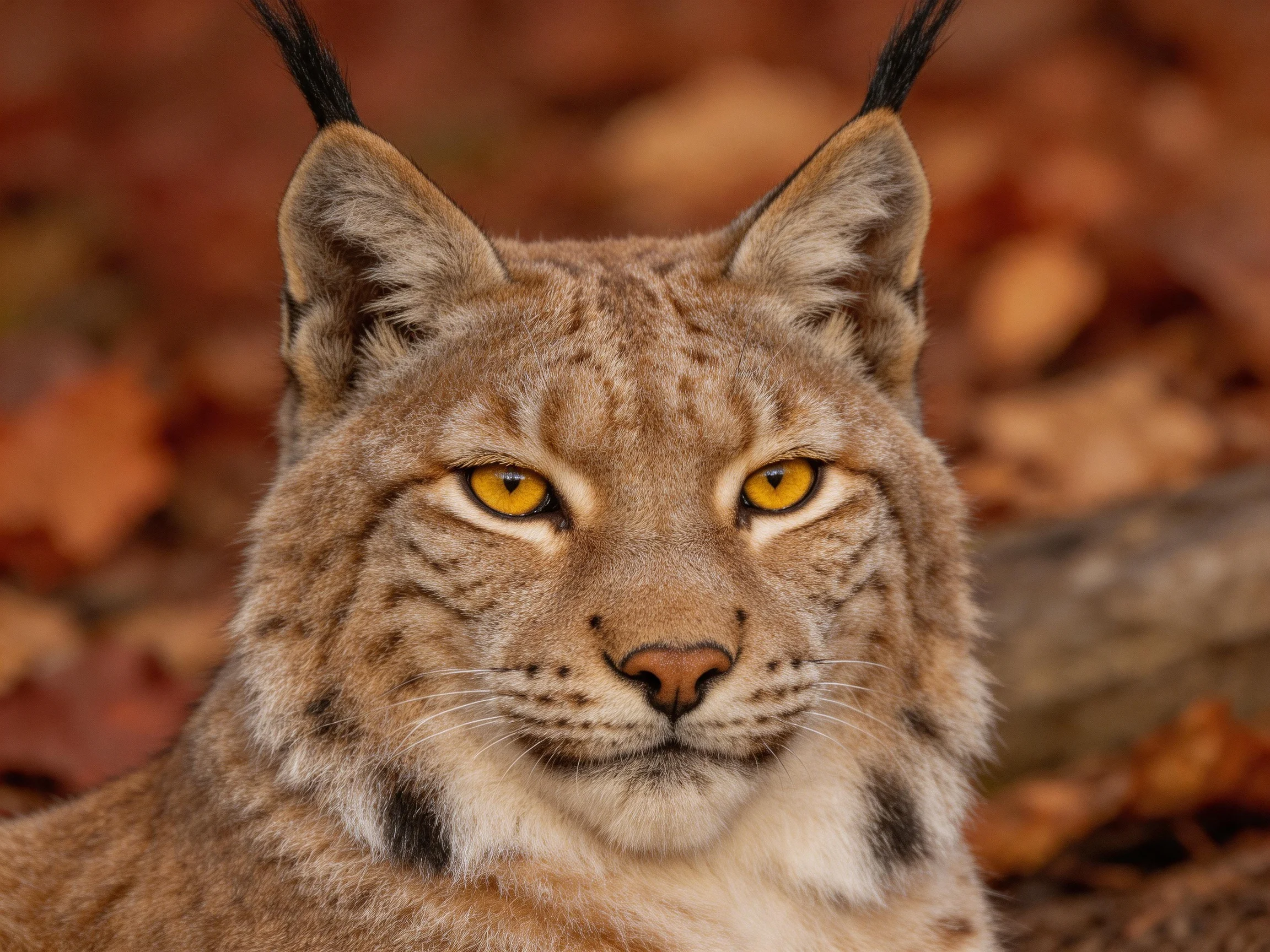 A lynx with tufted ears amid autumn foliage