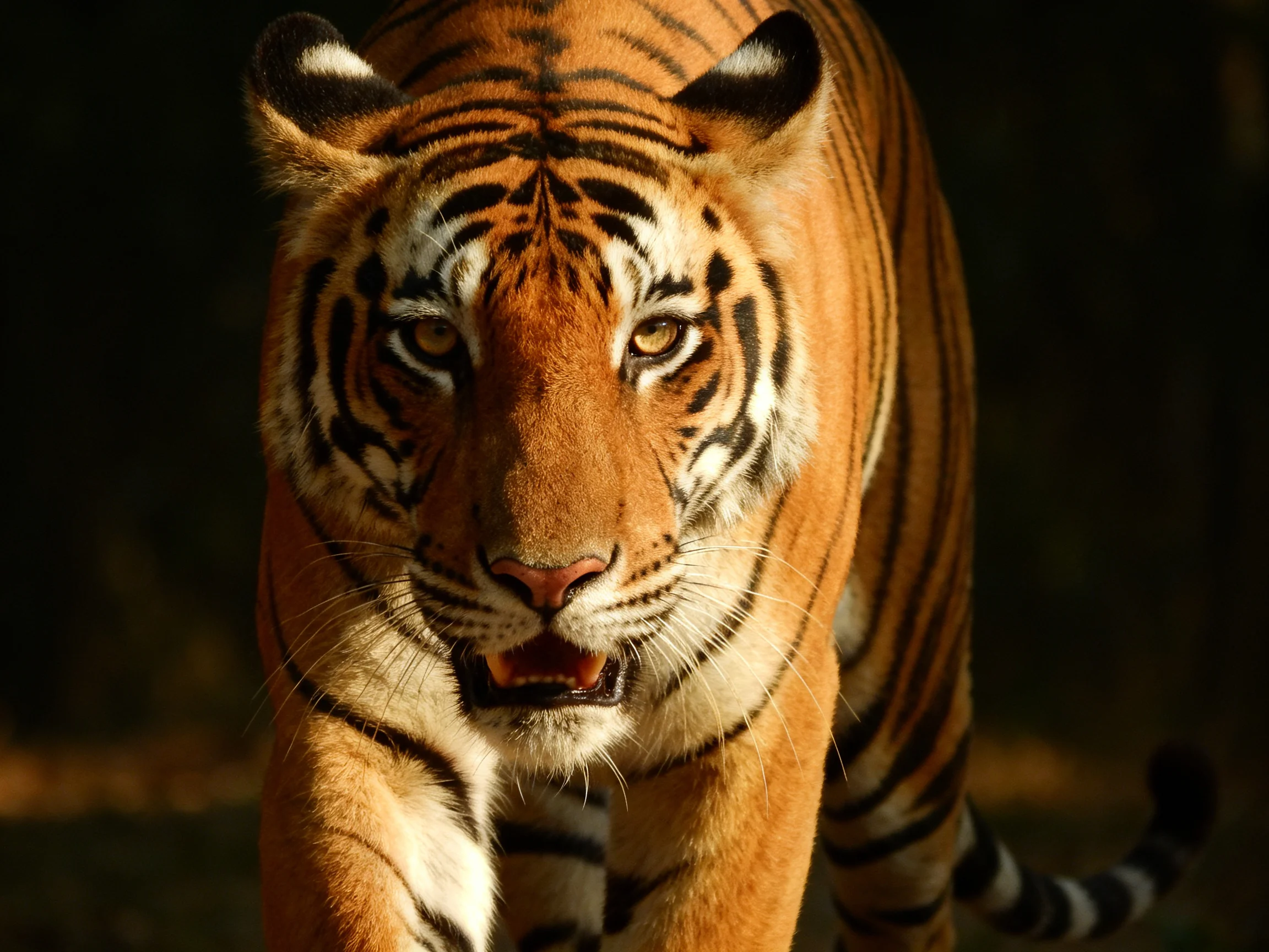 A majestic orange tiger with bold black stripes