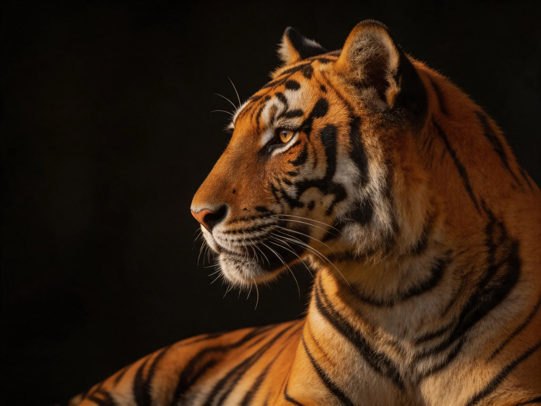 A majestic tiger with vibrant orange fur and bold black stripes