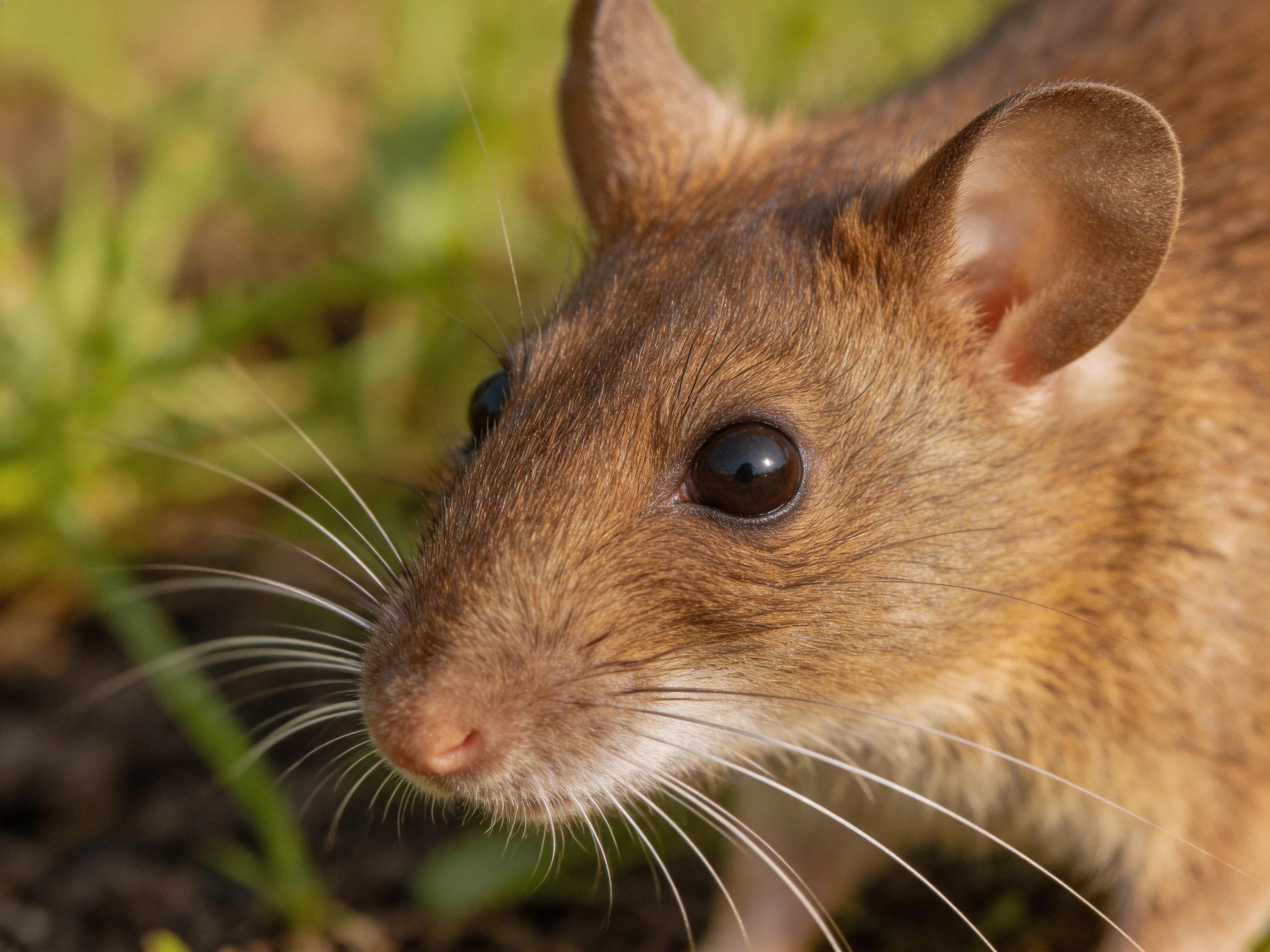 Close - up of a brown rodent with large ears and dark eyes