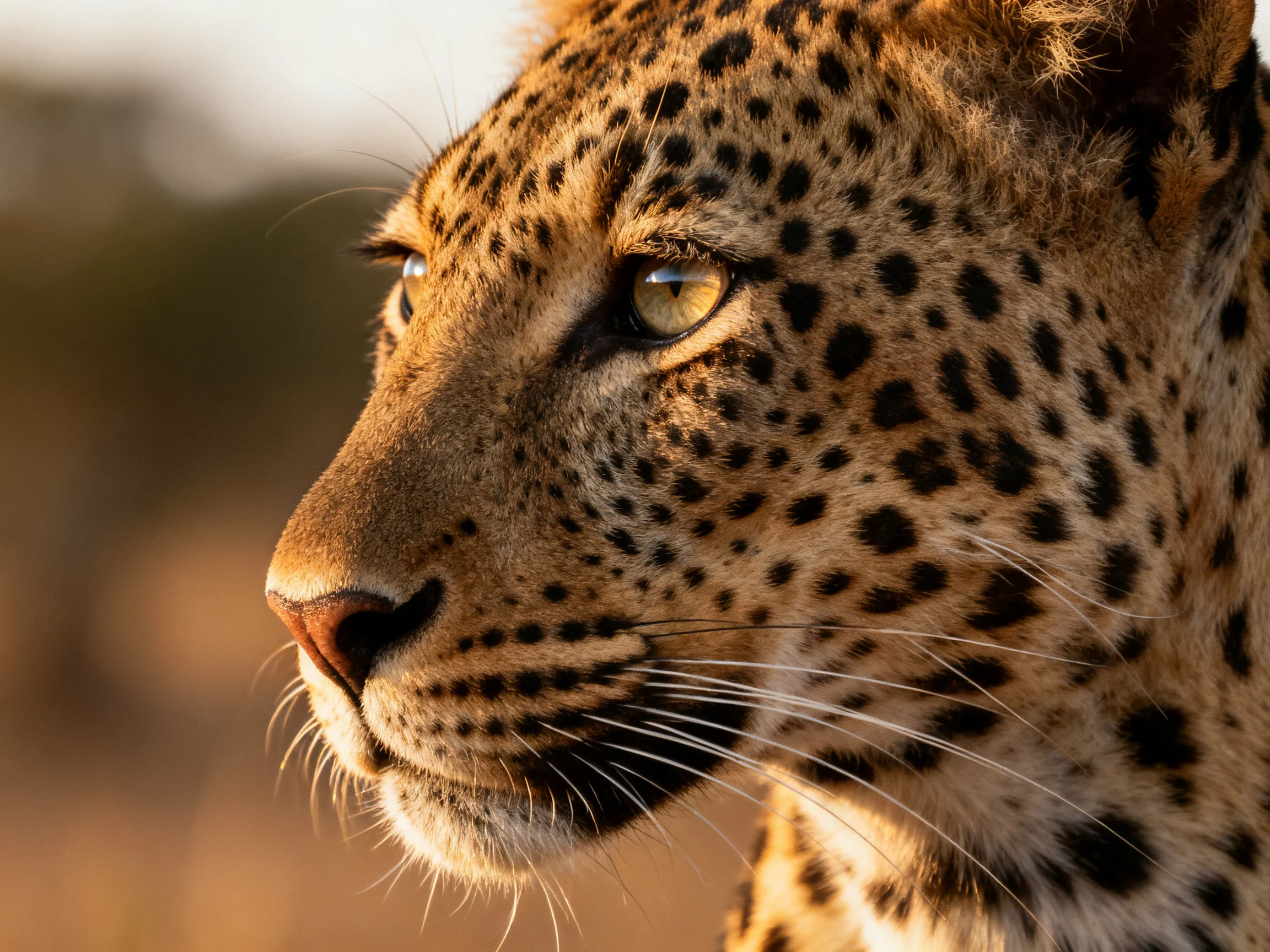 Close - up of a leopard with distinctive spotted coat and golden eyes