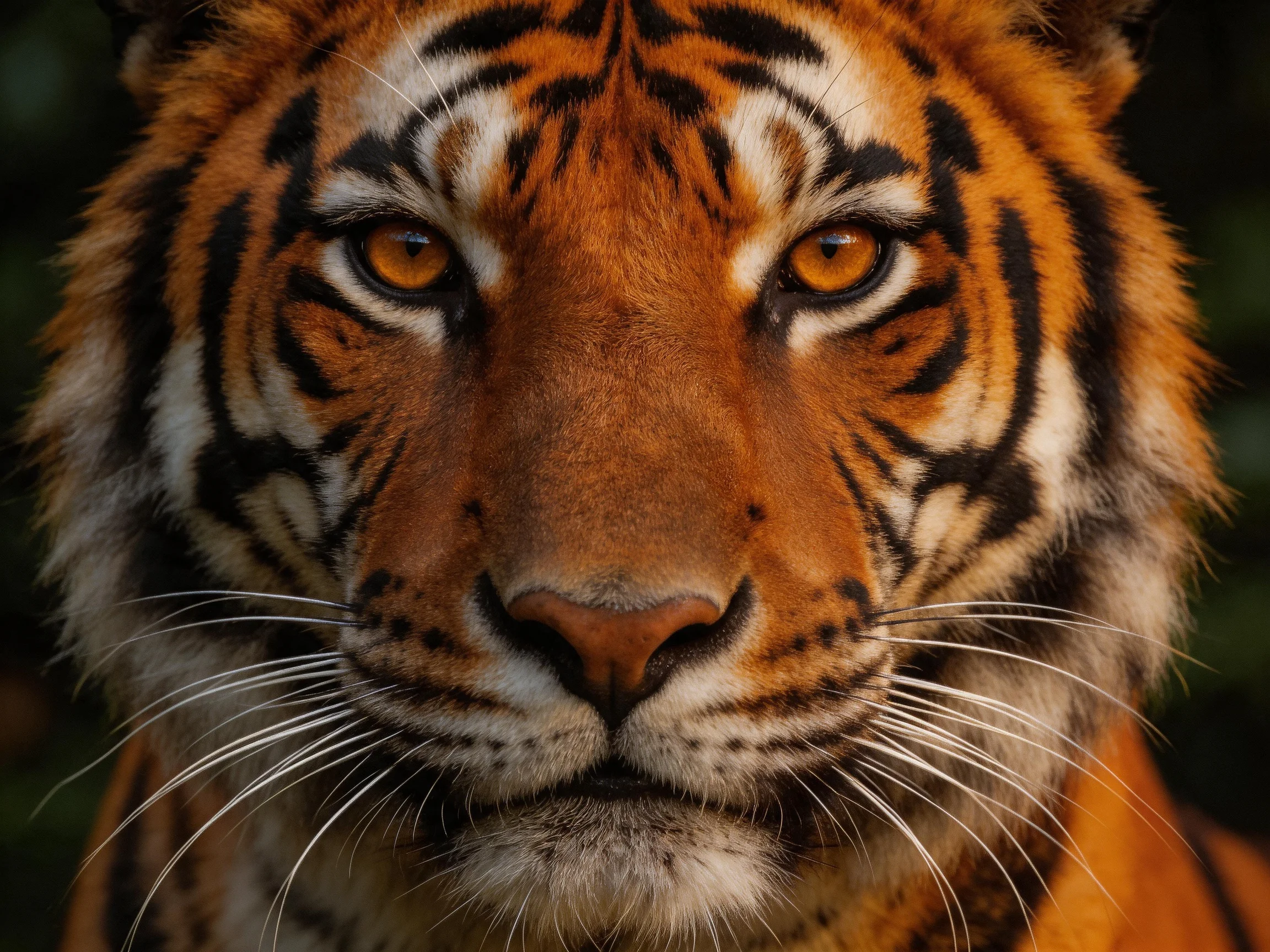 Close - up of a tiger showcasing its vibrant orange fur and bold black stripes