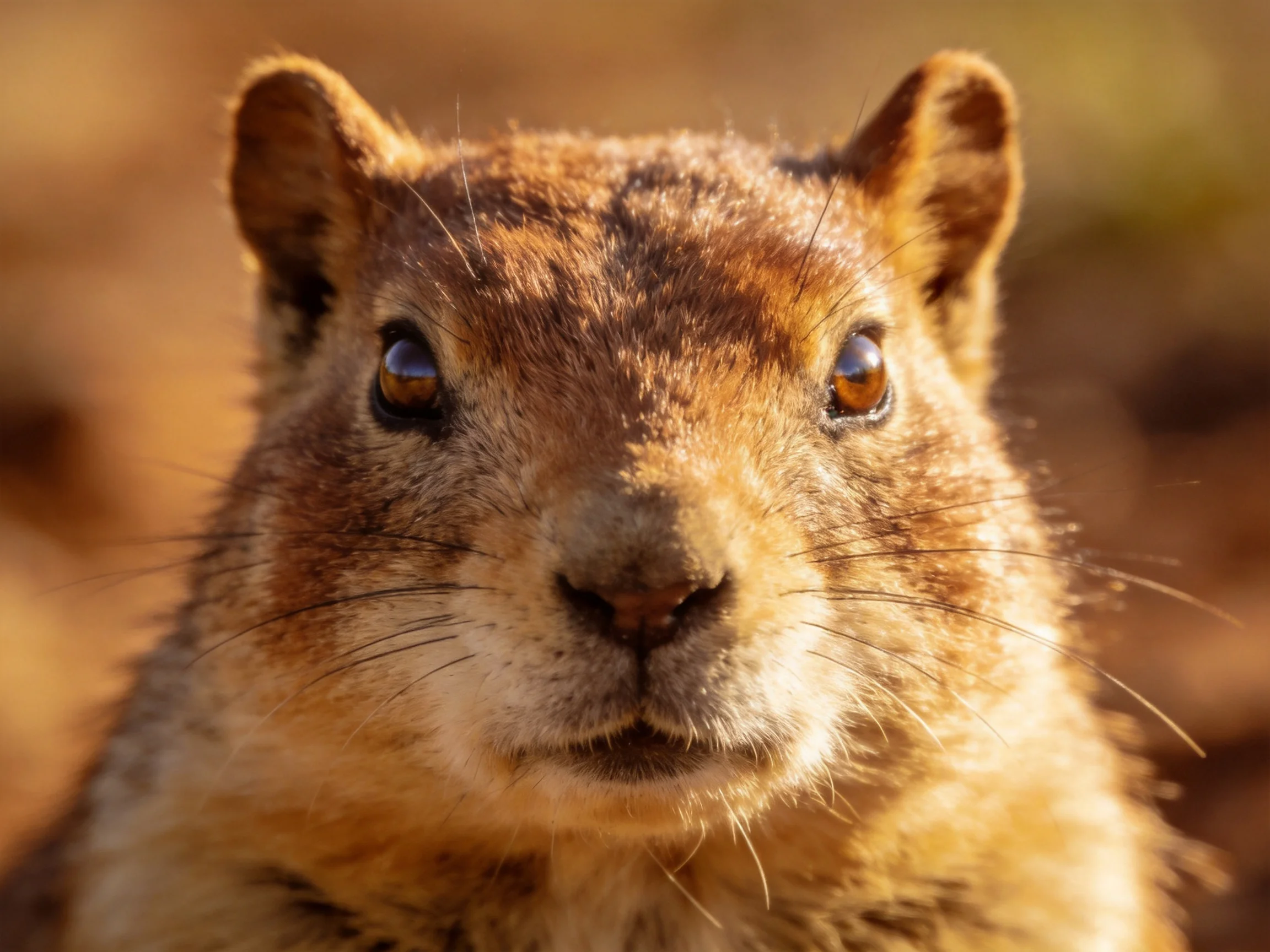 Close - up portrait of a brown - furred ground squirrel with expressive eyes