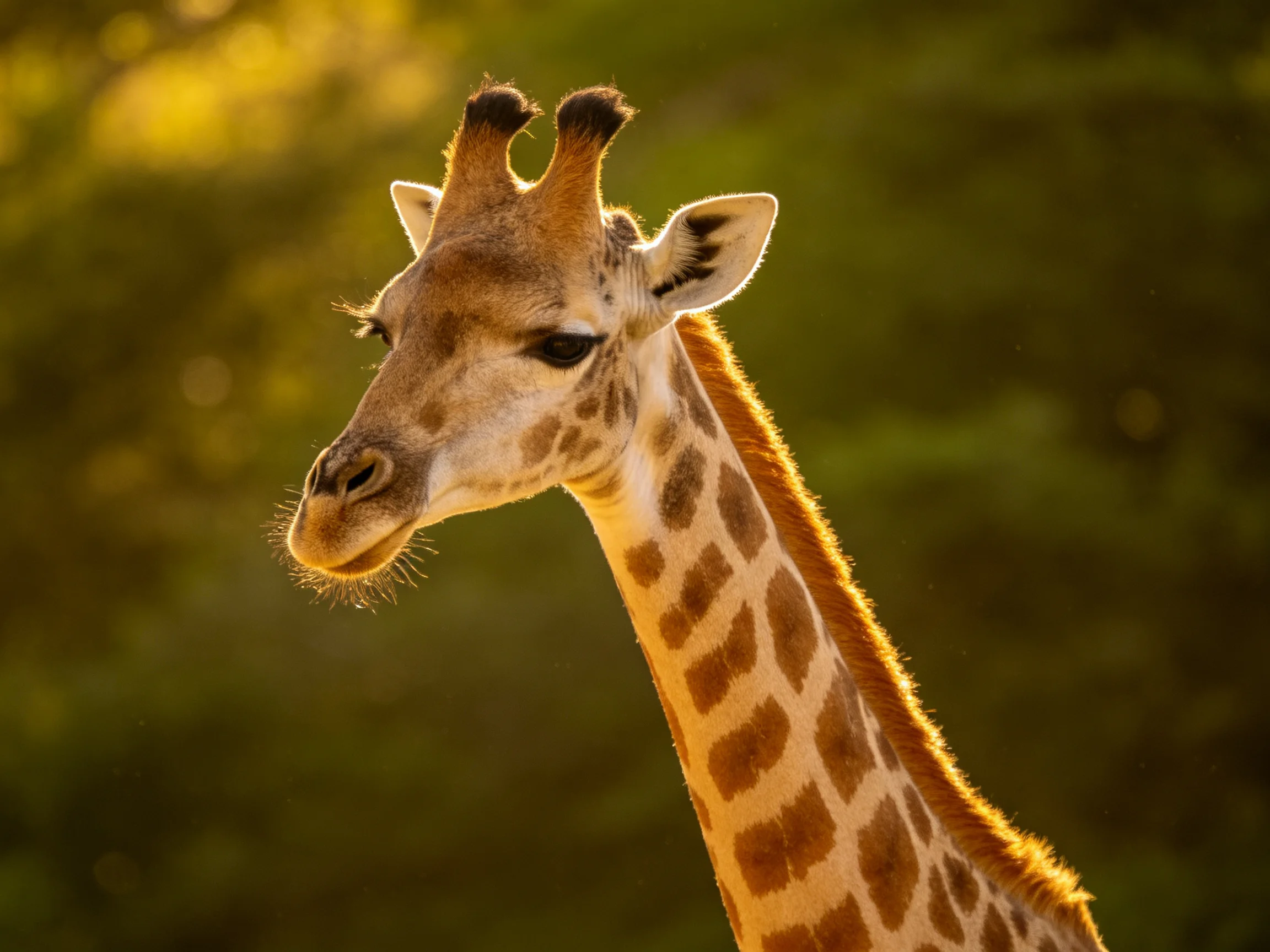 A close - up view of a giraffe with patterned neck near green foliage.