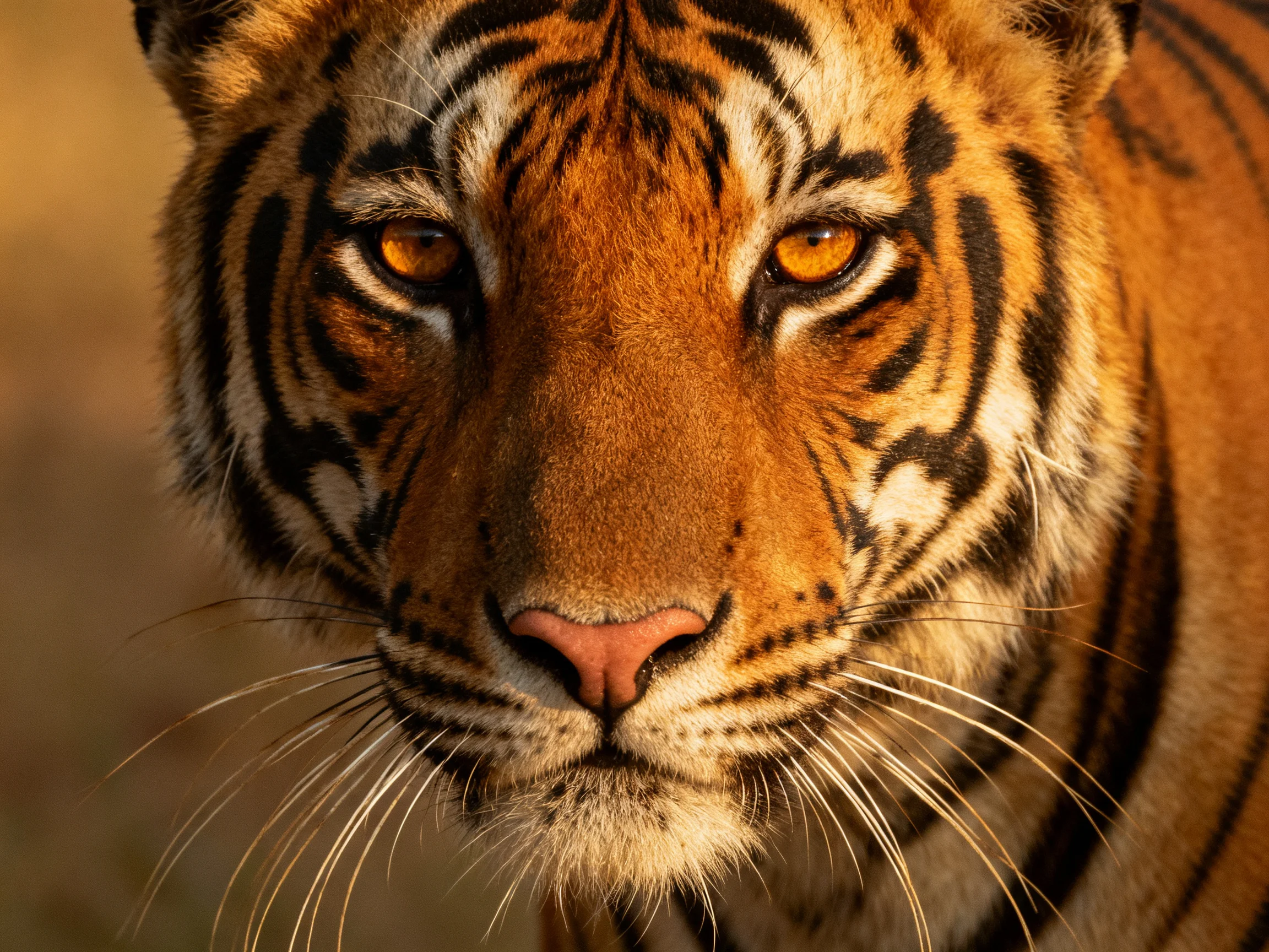 A close - up view of a tiger showcasing its distinctive facial markings and fur.