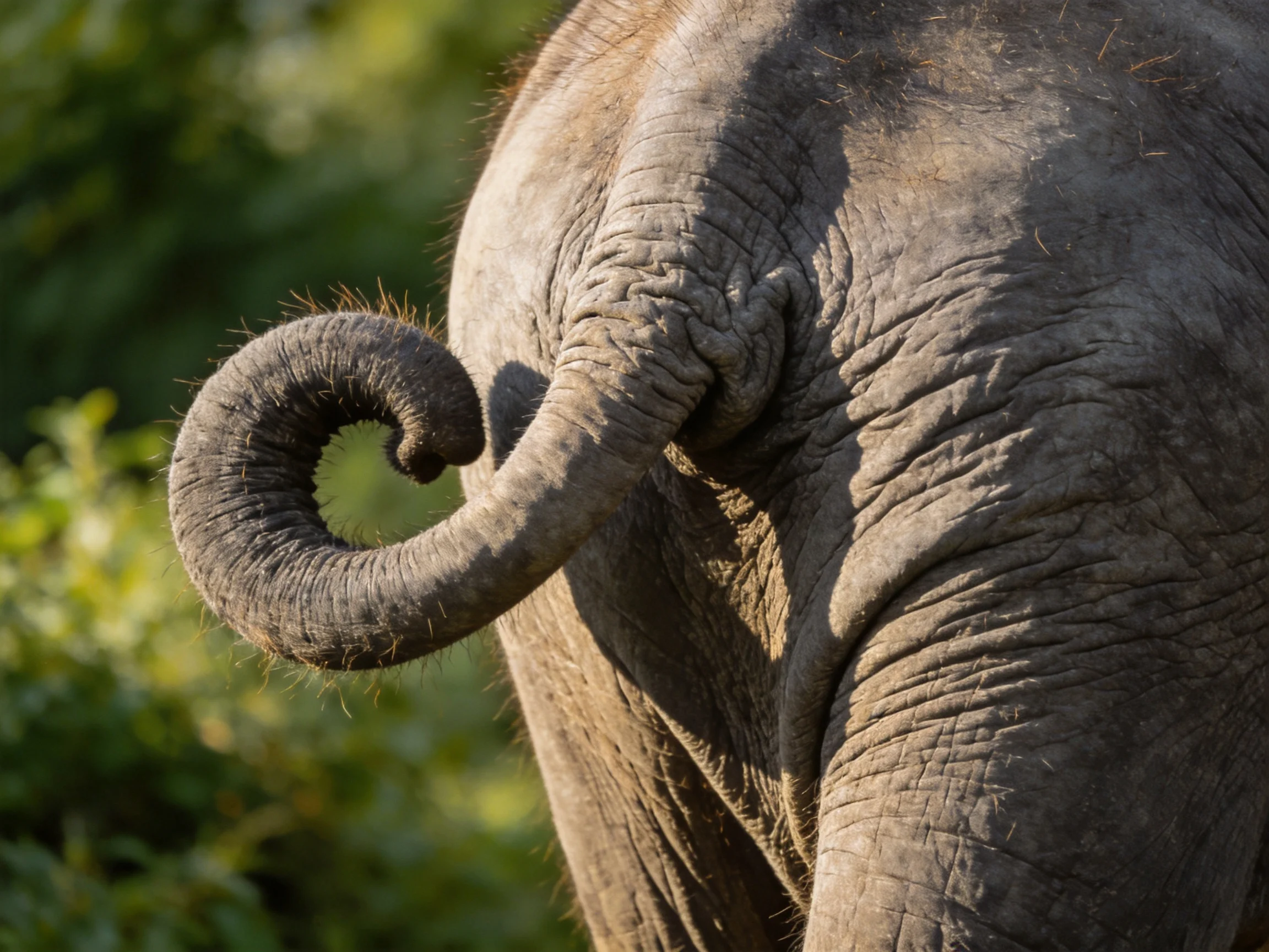 Curled Trunk of a Young Elephant with Textured Gray Skin
