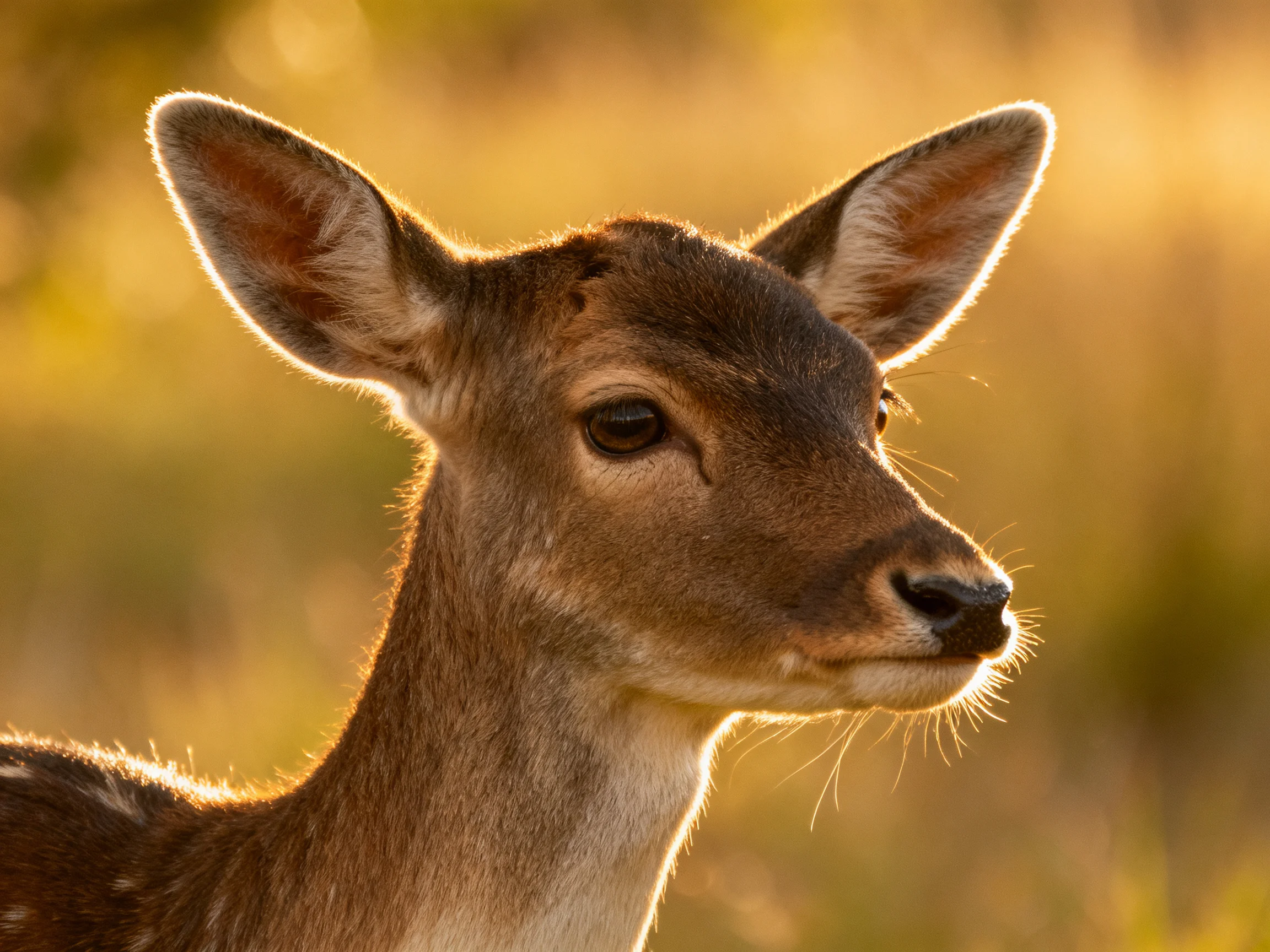 Young deer with large ears in warm golden light