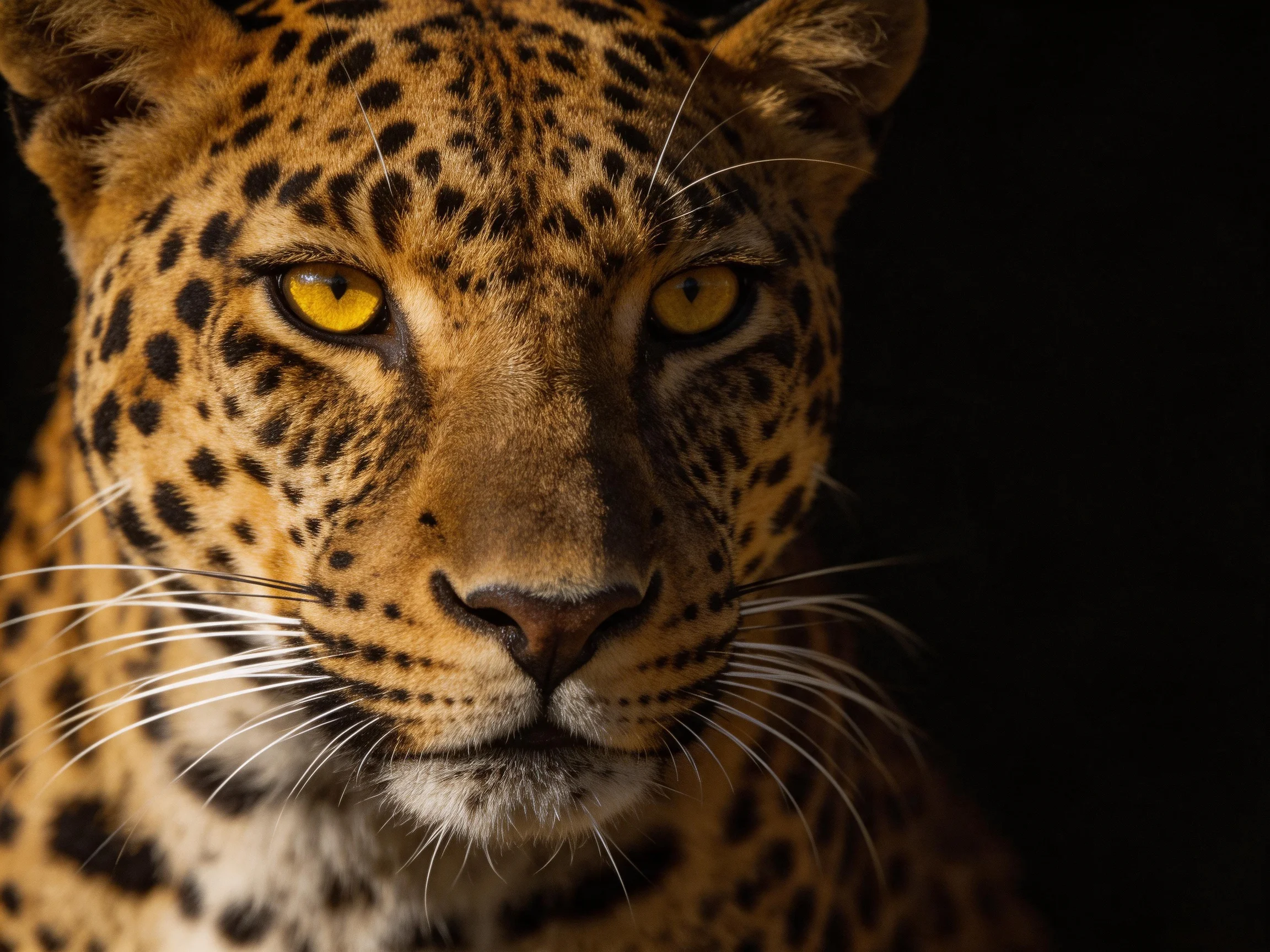 A close - up of a leopard showcasing its bright yellow eyes and spotted fur