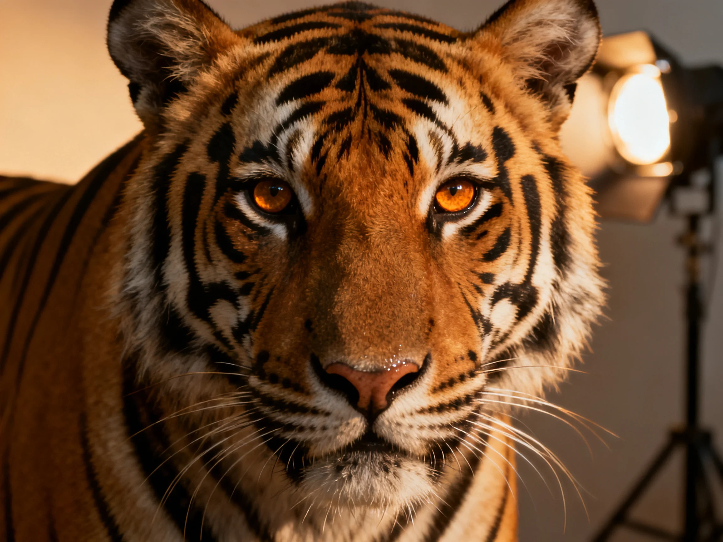 A close - up of a majestic orange tiger with bold black stripes