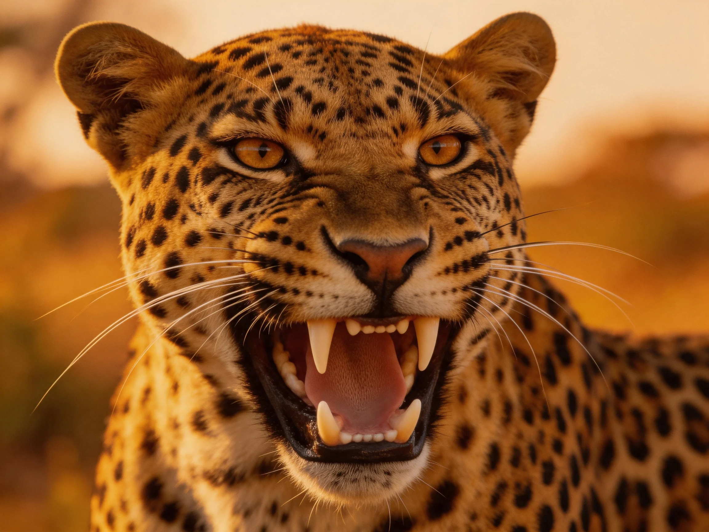 A leopard with an open mouth is shown in a close - up photograph.