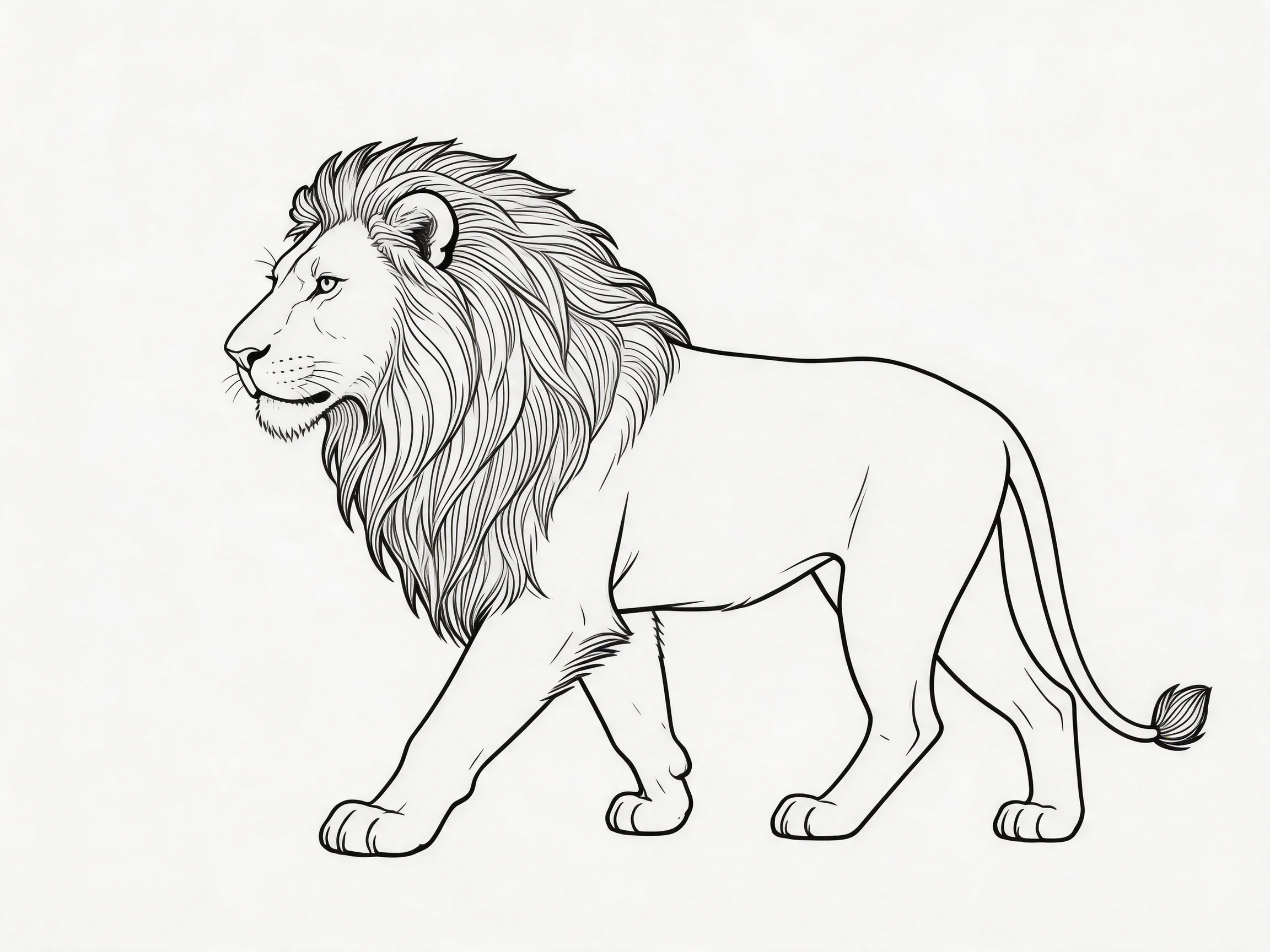 An elaborately illustrated lion in profile with a detailed mane.