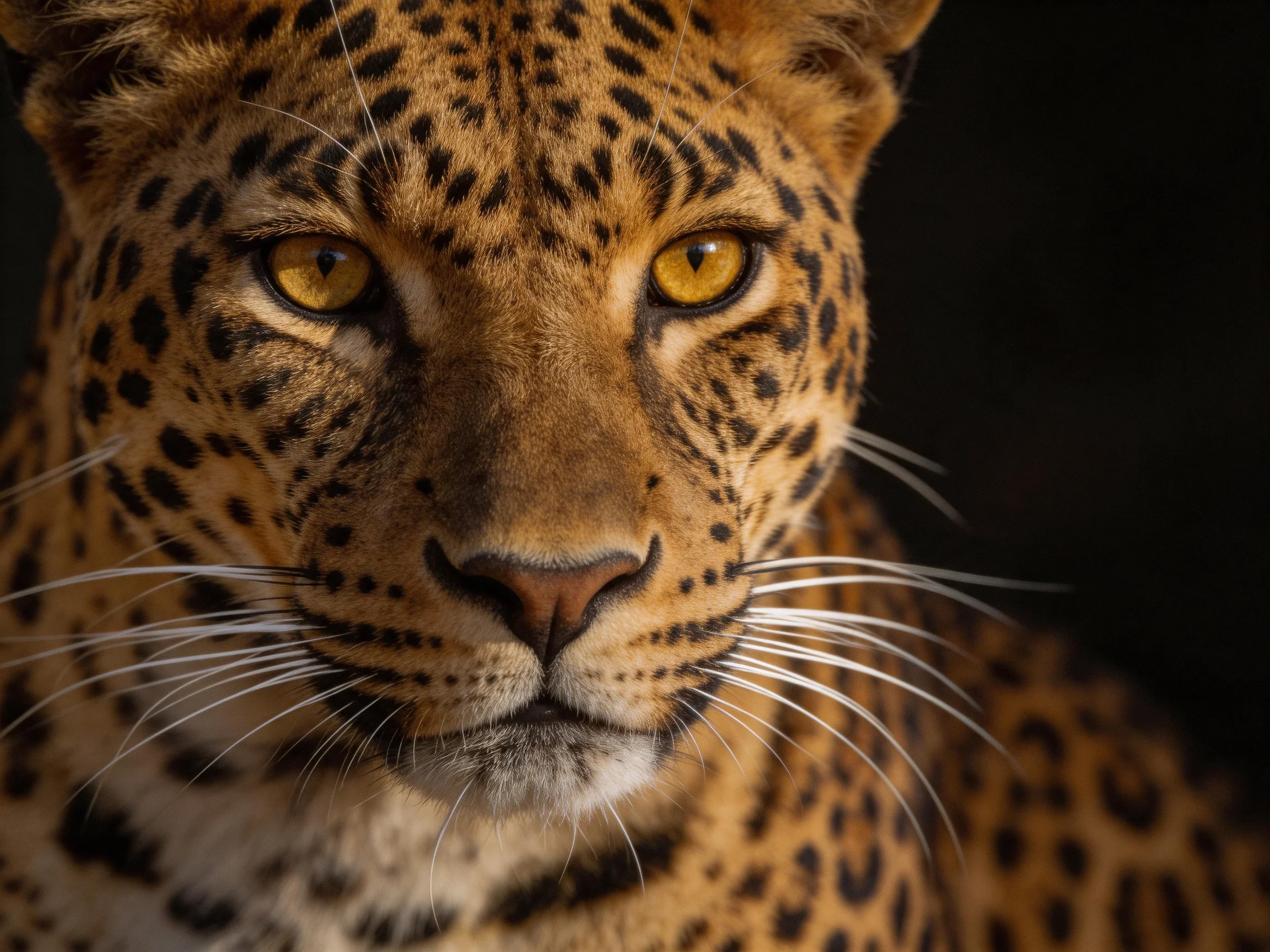 A close - up view of a leopard showcasing its golden eyes and spotted coat.