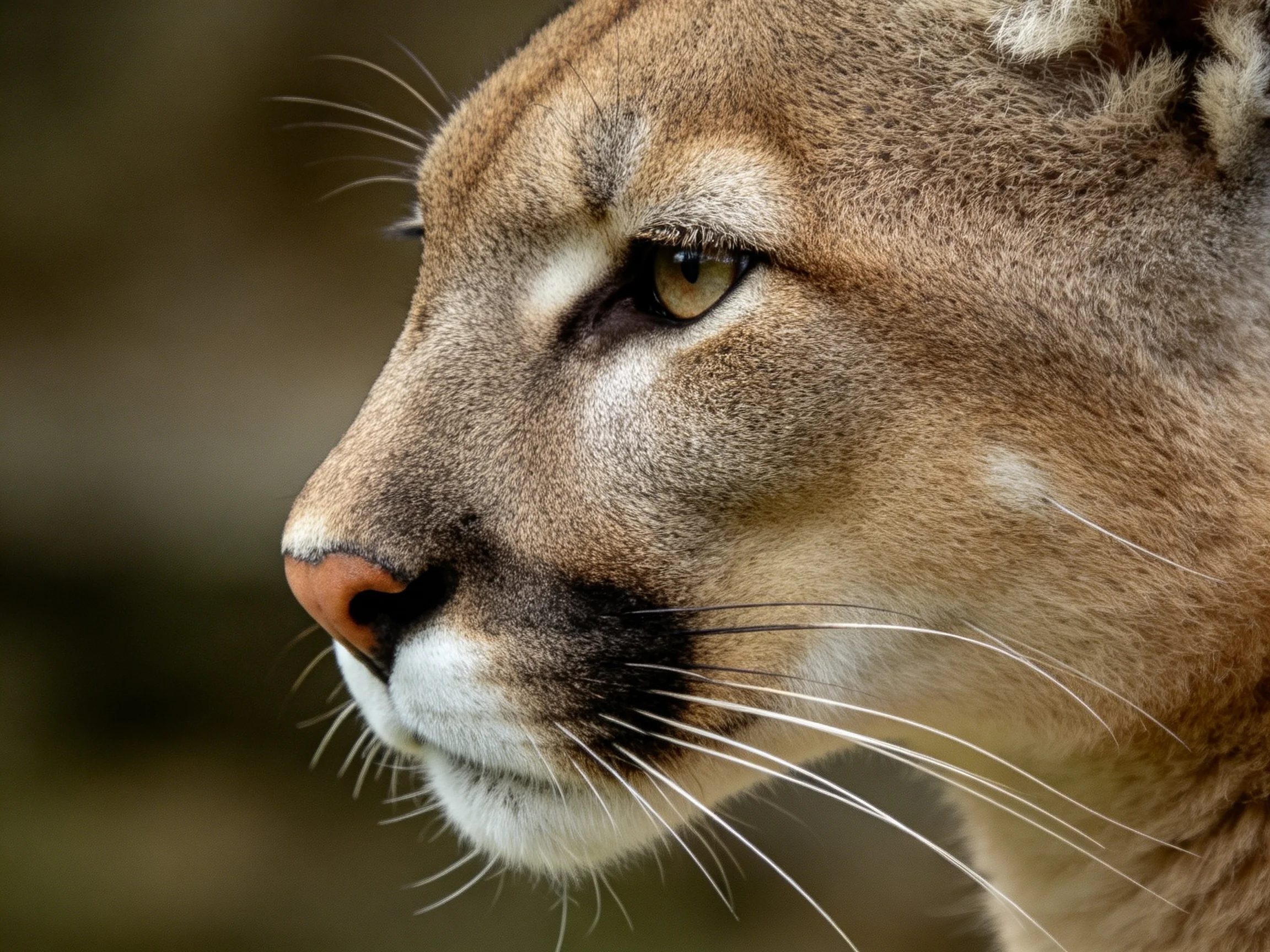 Close - up profile of a mountain lion with earthy brown fur and distinct facial features