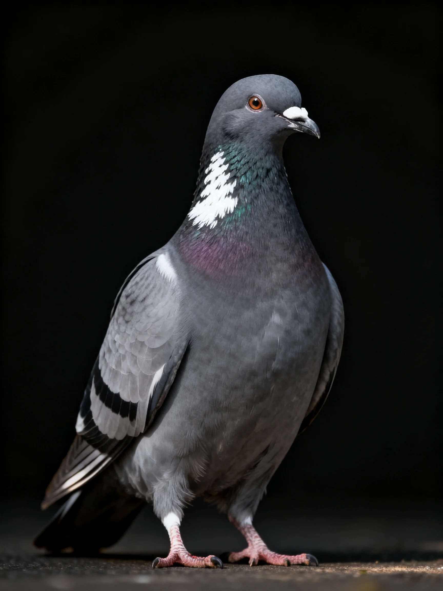 A Gray Pigeon with White Neck Markings and Striped Wings